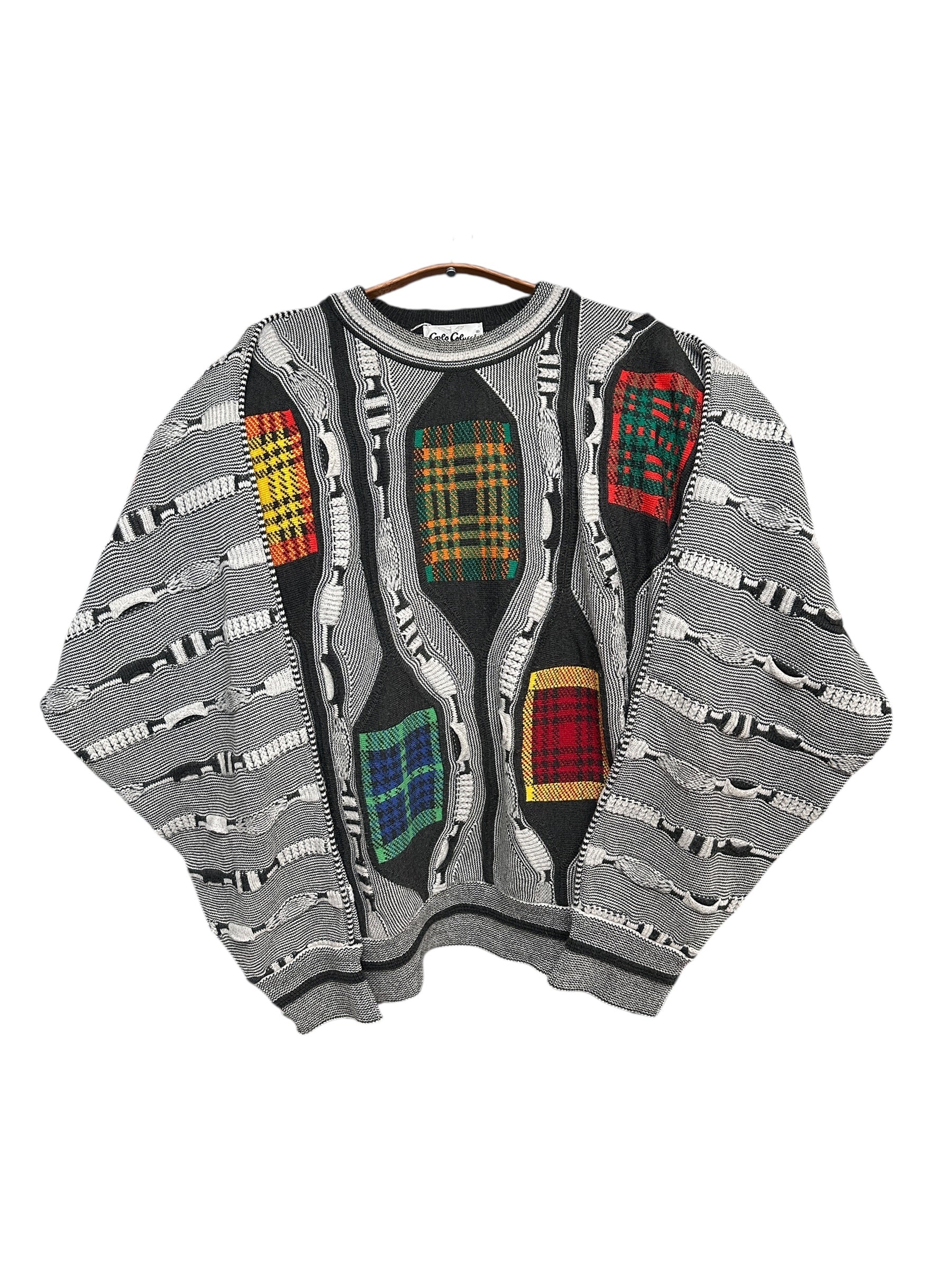 1990s Carlo Colucci Sweater Strick Weiß Schwarz Baumwolle/ Schurwolle XL