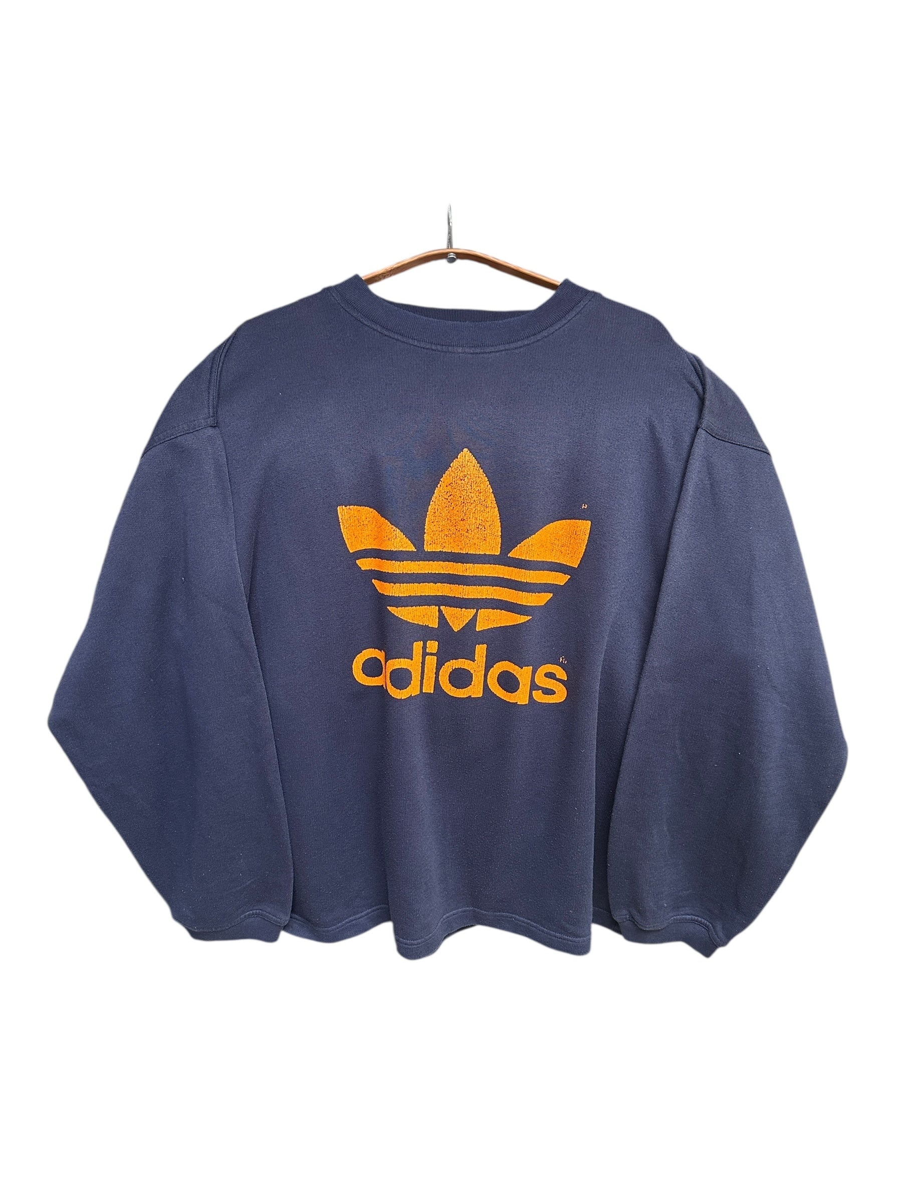1980s Adidas Trefoil Logo Sweater Dunkelblau XL