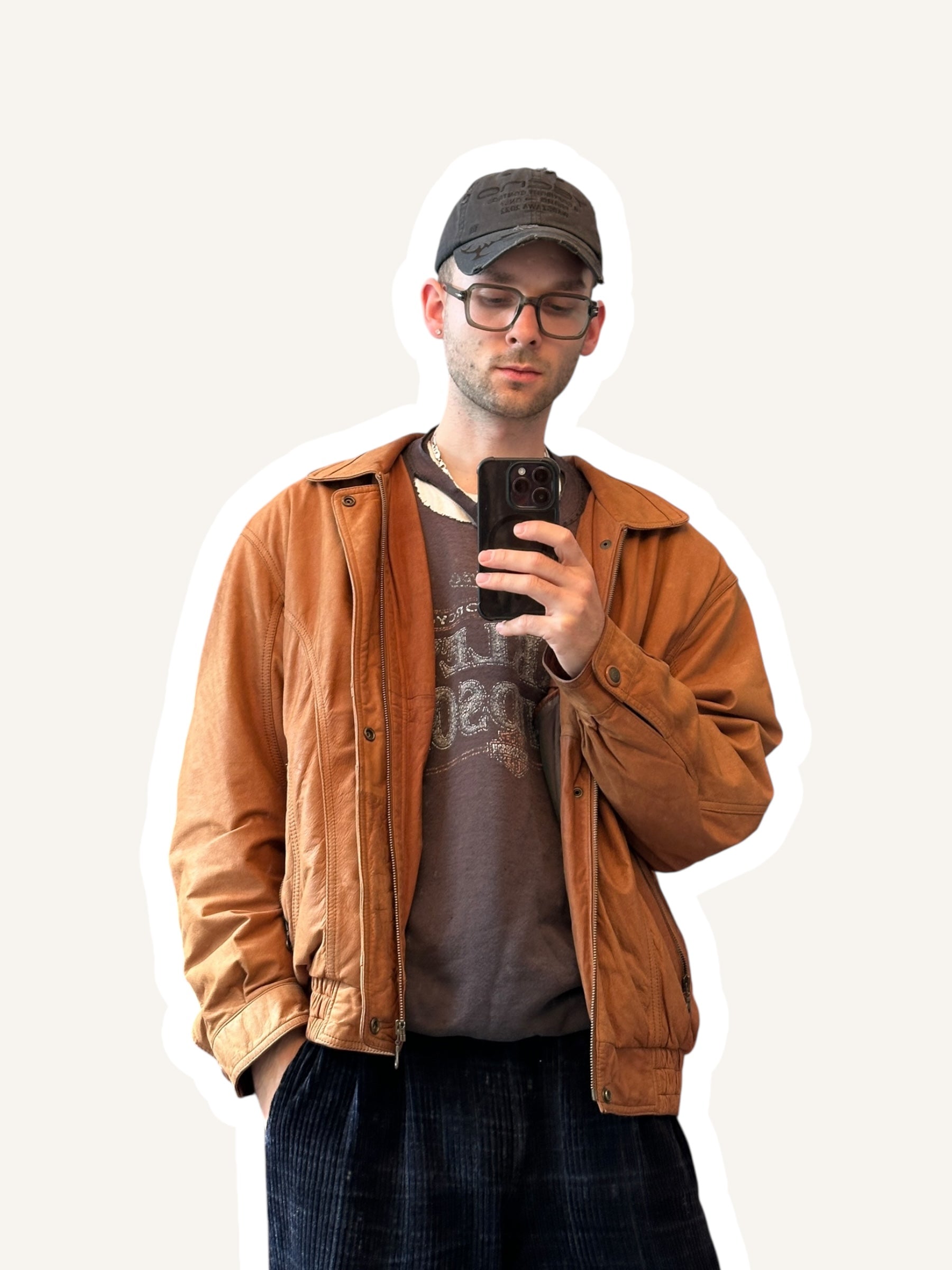 1990s Hellbraune Vintage Lederjacke | Herren XL