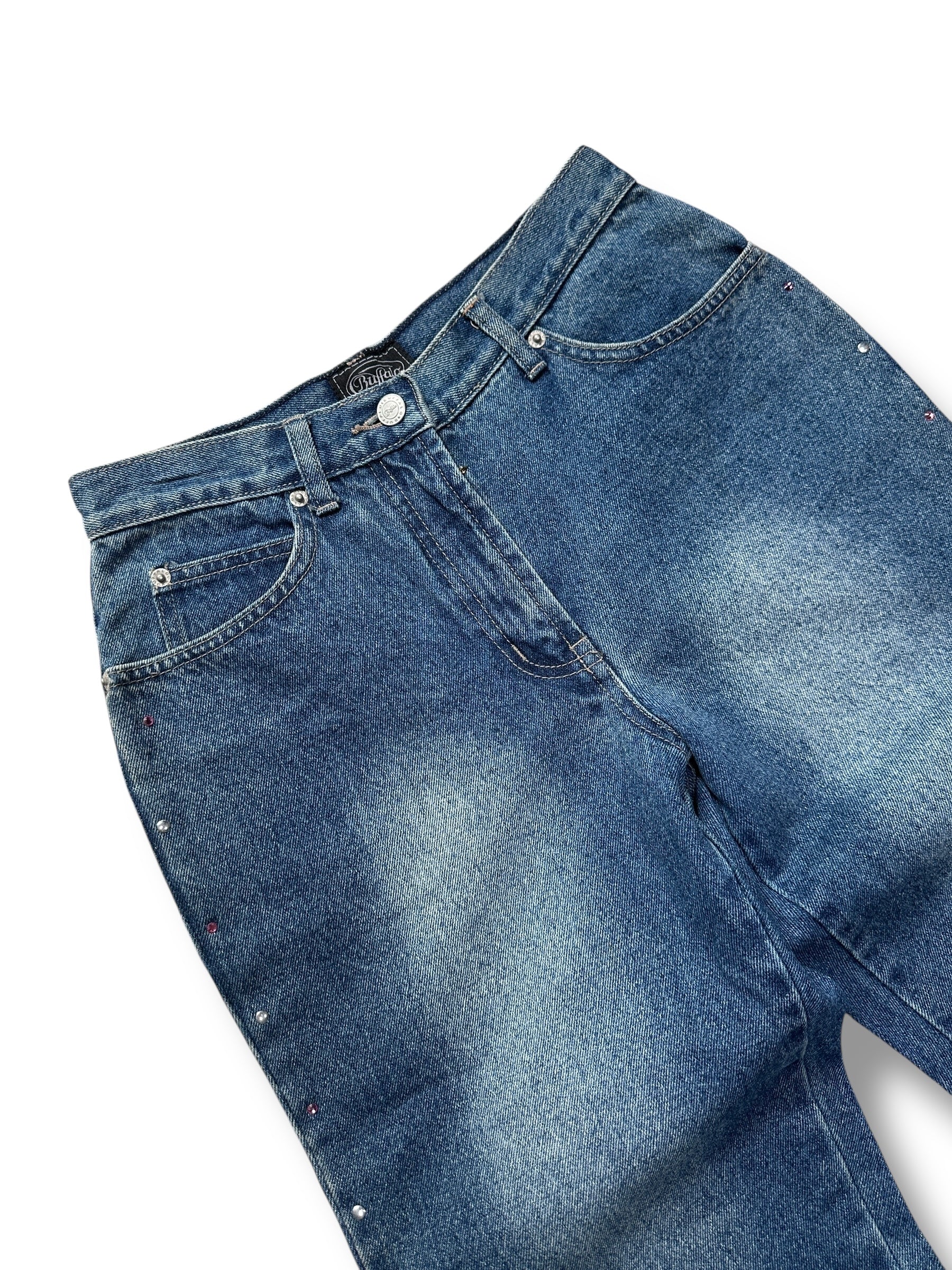 Y2K Buffalo Jeans Blau mit Glitzersteinen & Nieten | 34 Women’s W25