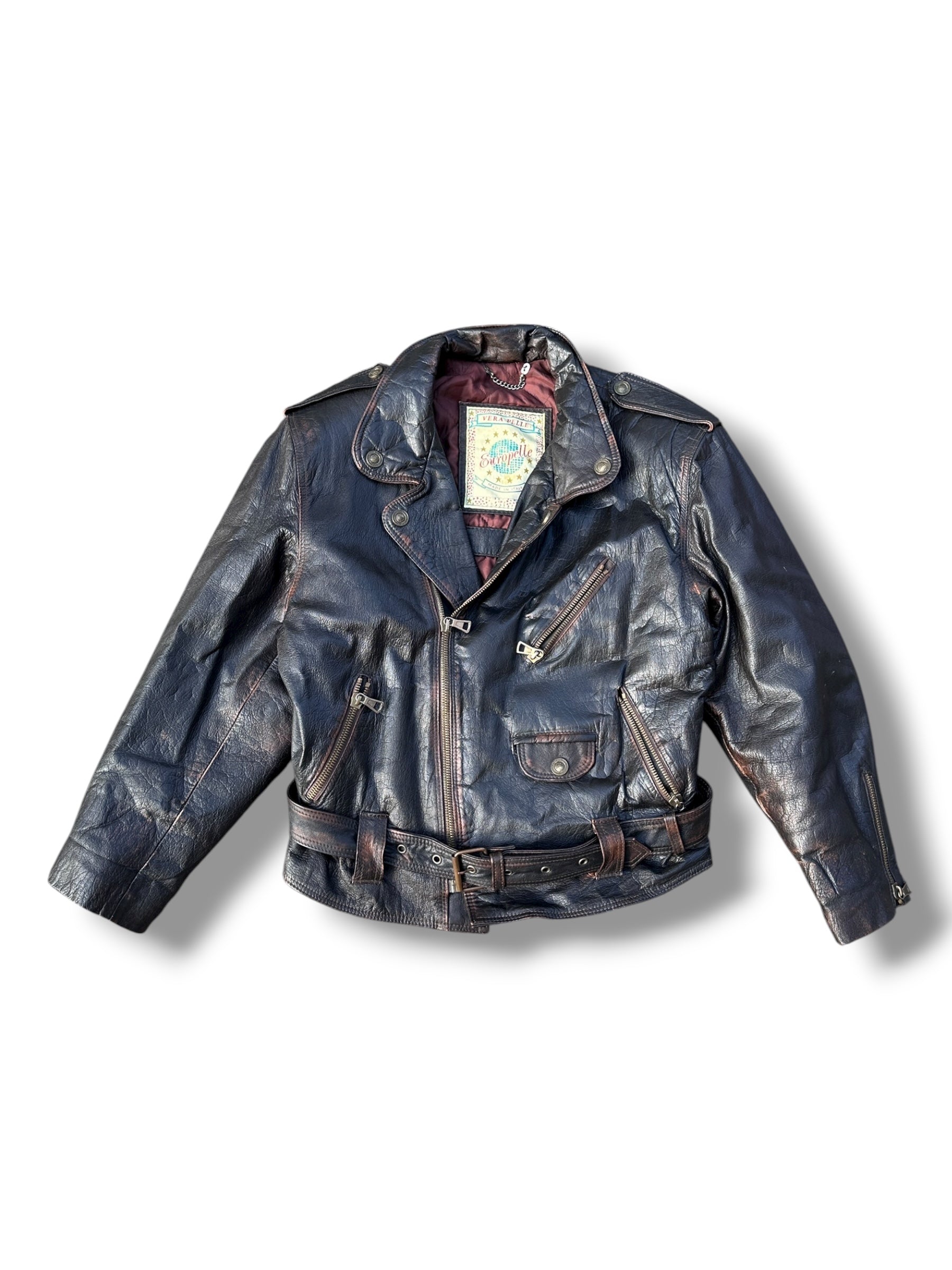 1970s Vera Pelle Retro Motorradjacke Dunkelbraun | Made in Italy | Vintage M