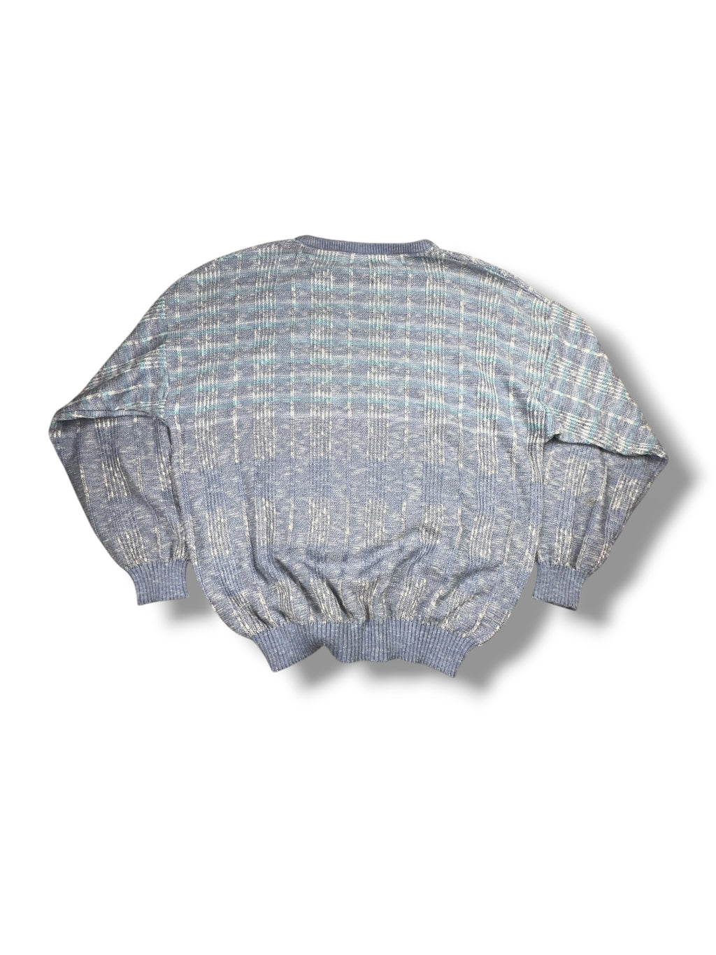 1990s Manetti Strickpullover Mehrfarbig Karomuster Blau/Grau/Weiß | Vintage