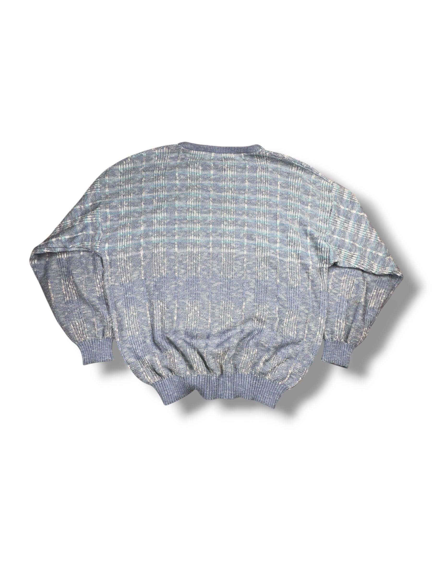 1990s Manetti Strickpullover Mehrfarbig Karomuster Blau/Grau/Weiß | Vintage
