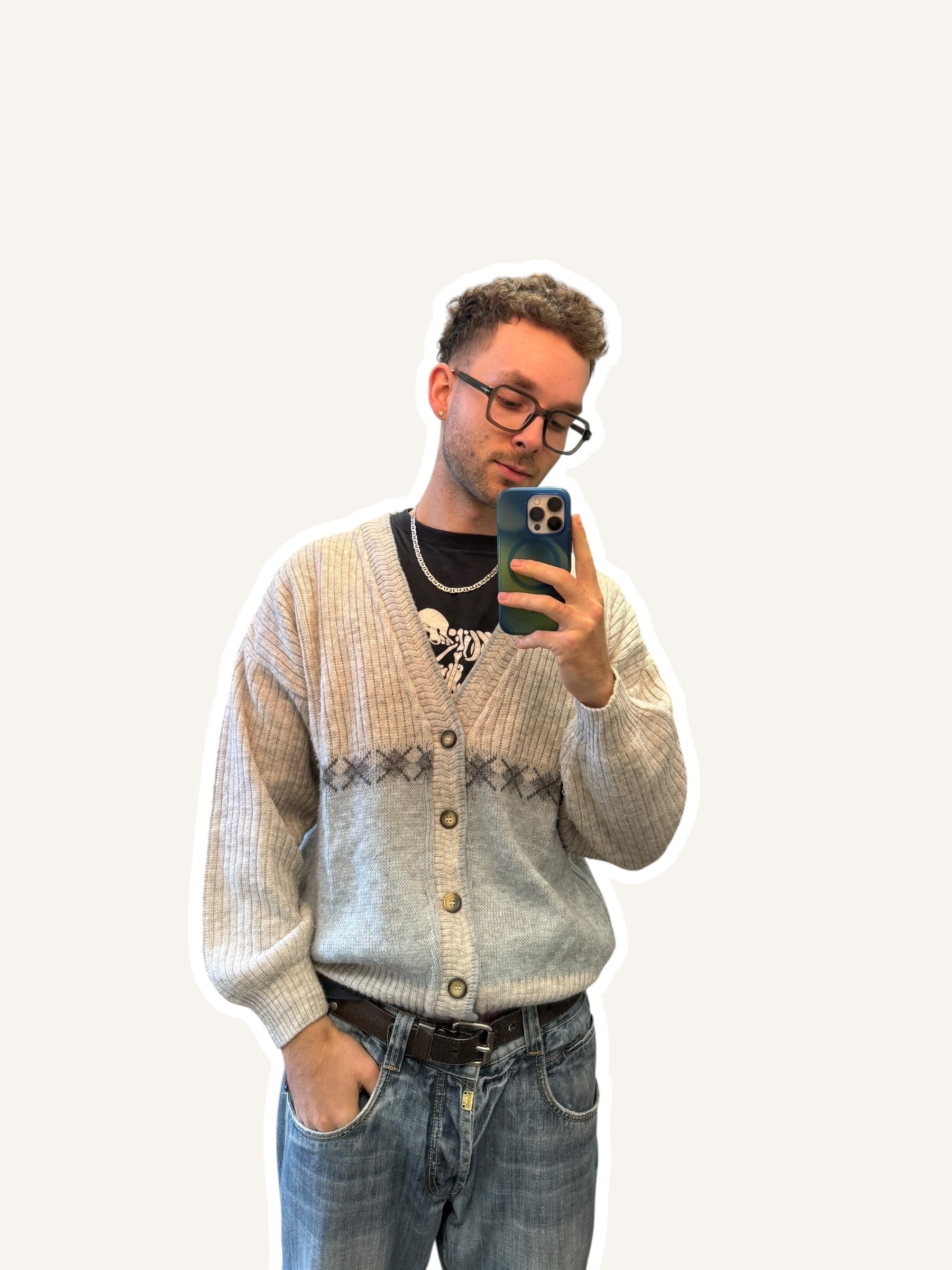 1990s Daniele Blasi Cardigan Hellgrau Blau | Wolle Mix | M