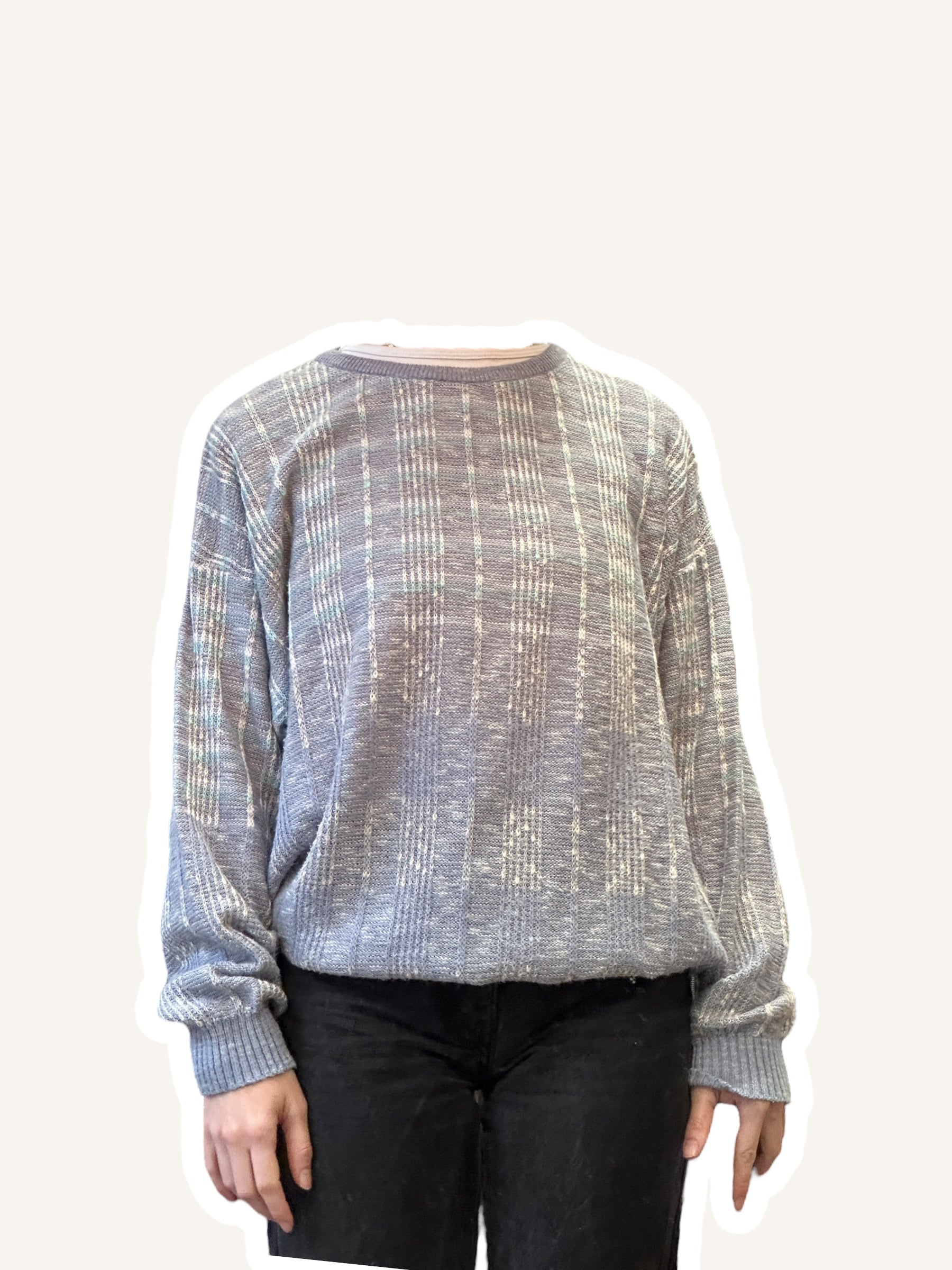 1990s Manetti Strickpullover Mehrfarbig Karomuster Blau/Grau/Weiß | Vintage