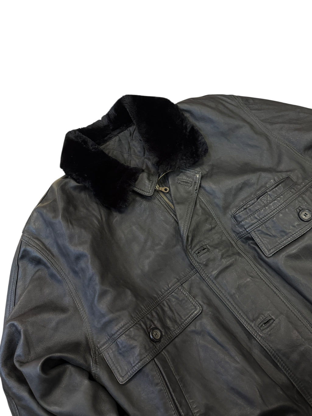 1990s Lederjacke Fliegerjacke Schwarz | M