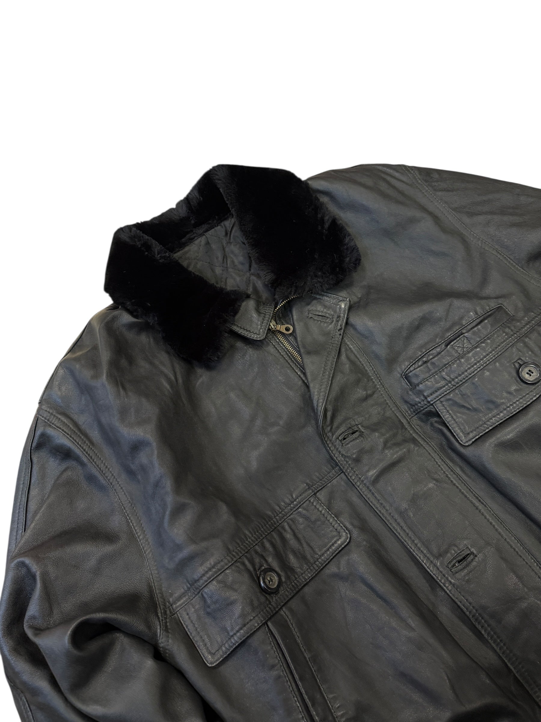 1990s Lederjacke Fliegerjacke Schwarz | M