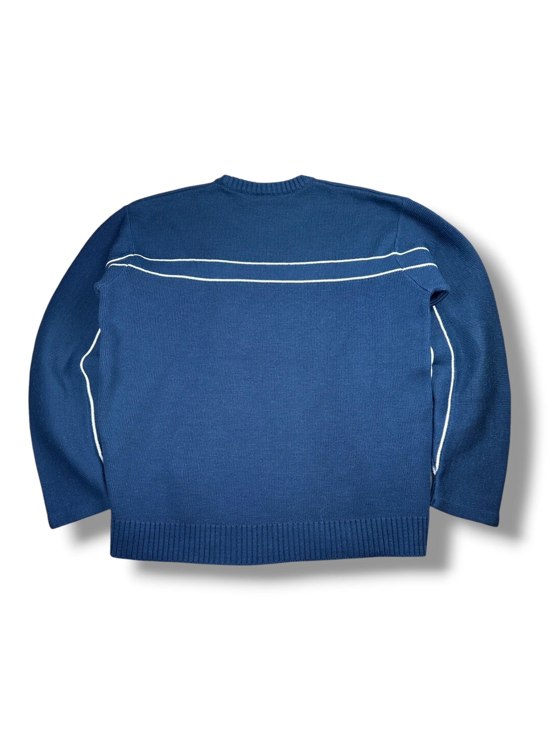 2000s O’Neill Stricksweater Dunkelblau mit Streifen & Spellout | Vintage XL
