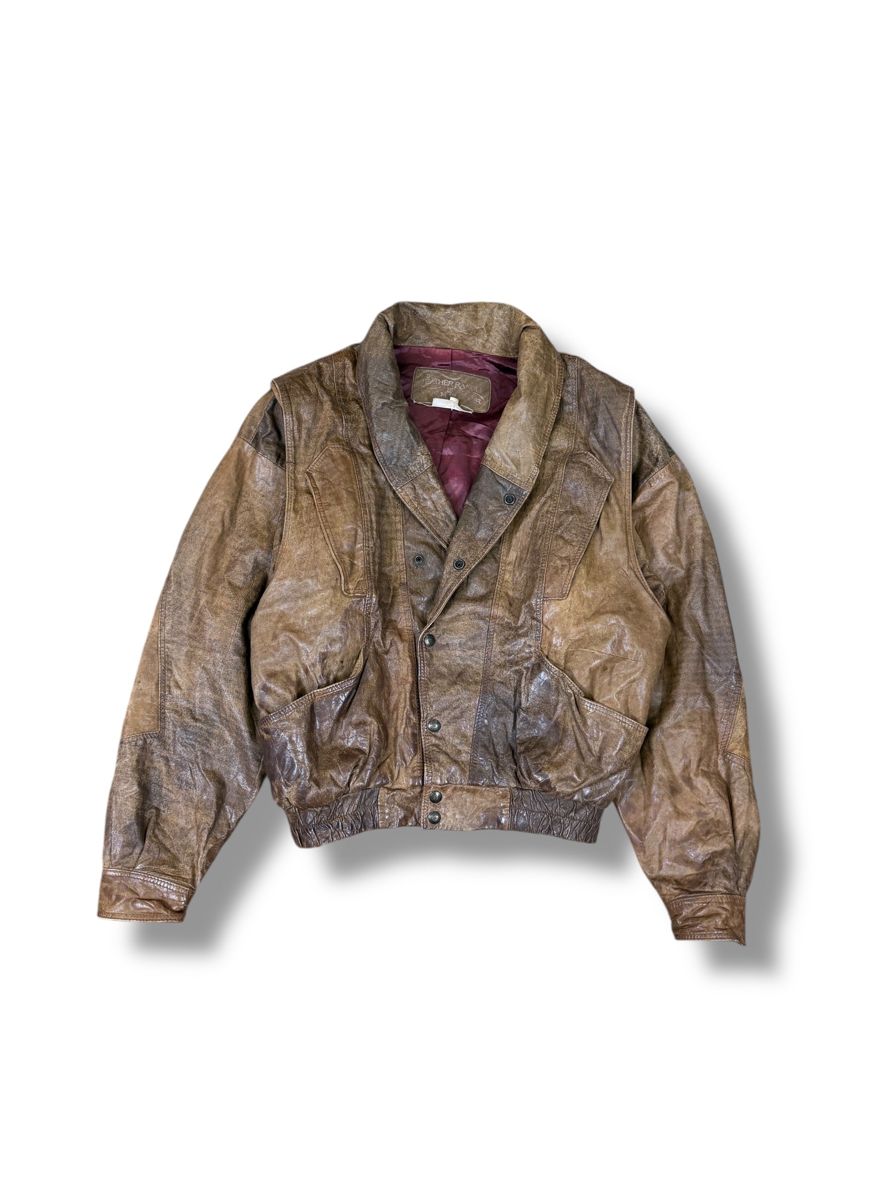 1980s The Leather Ranch Lederjacke Braun | S-M