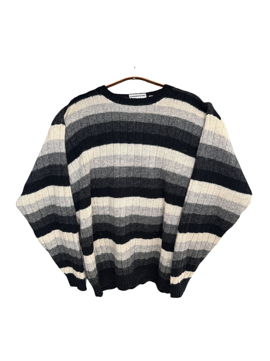 1990s Nara Maglie Sweater Shetland New Wool gestreift Schwarz Weiß XL y2k