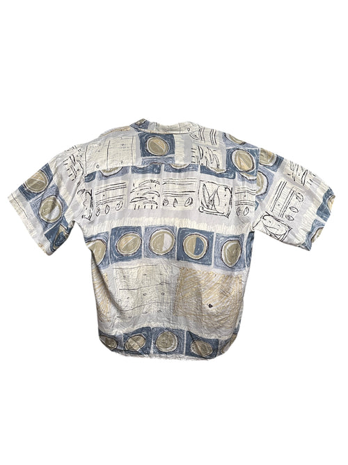 1980s Abstract Seide Shirt L-XL