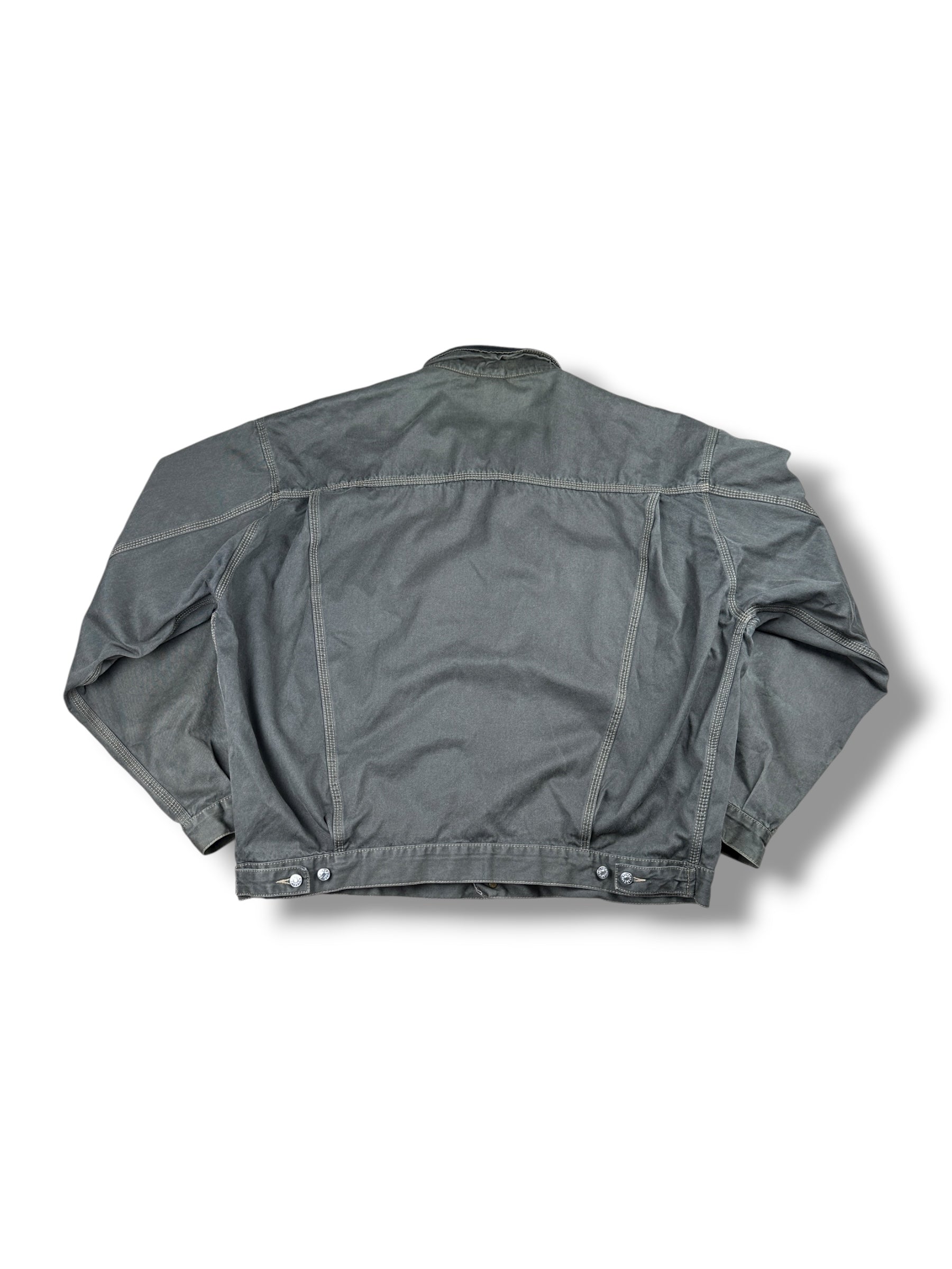 1990s Diesel Industries Jeansjacke Stone Grau mit Lederkragen | Vintage XXL