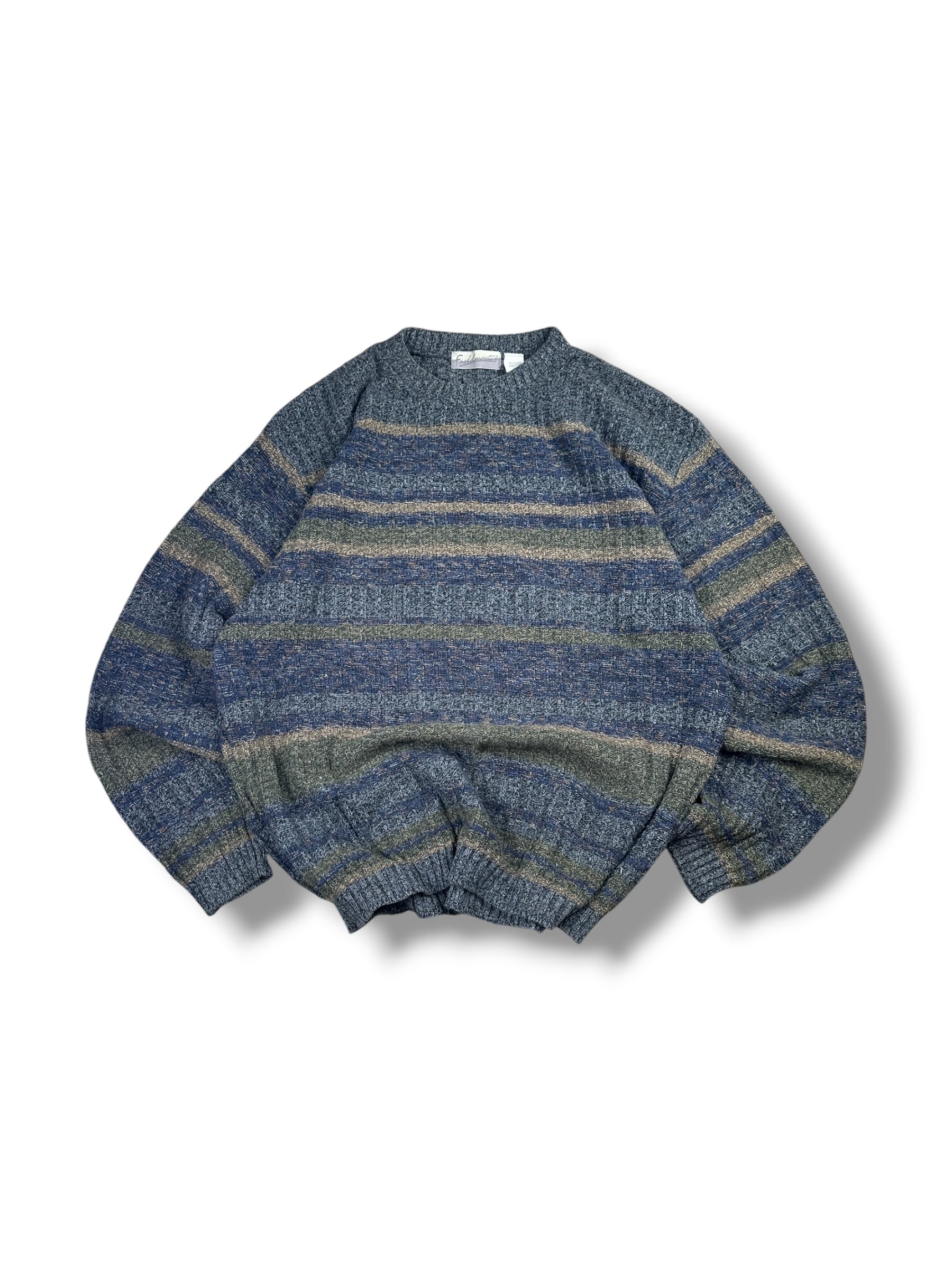 1990s Fieldmaster Strickpullover Mehrfarbig Meliert mit Streifen | Vintage XL