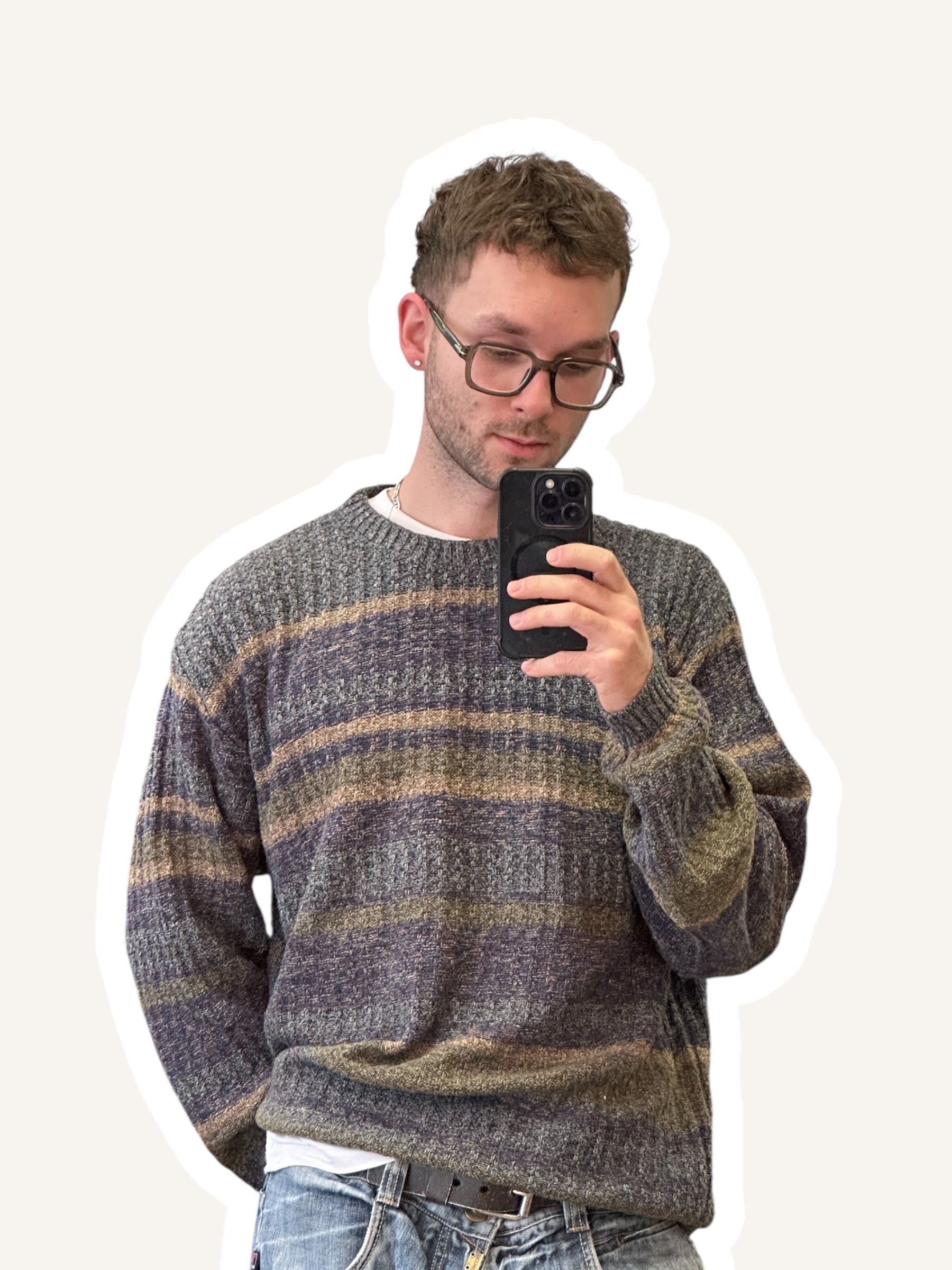1990s Fieldmaster Strickpullover Mehrfarbig Meliert mit Streifen | Vintage XL