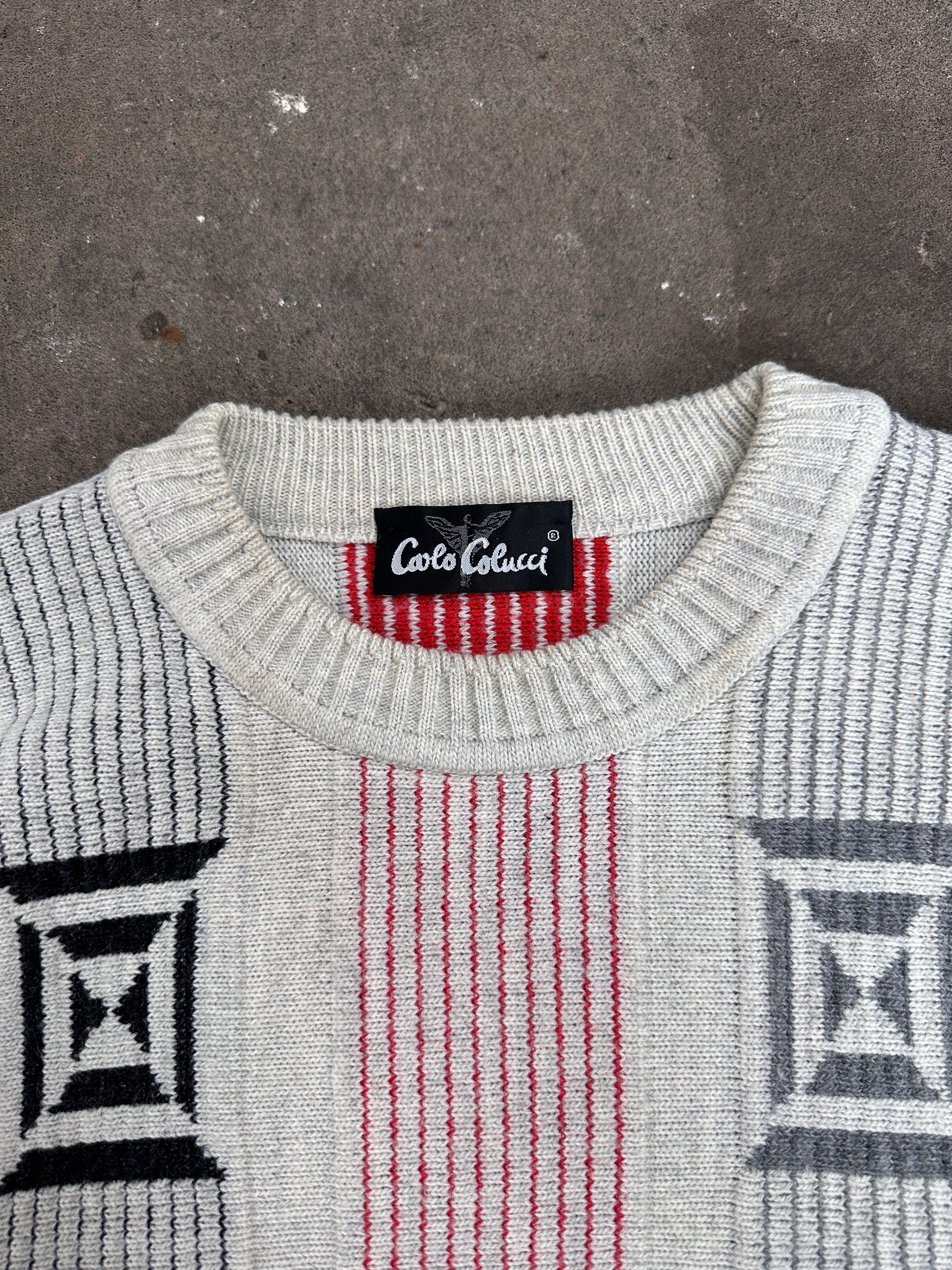 1990s Carlo Colucci Sweater weiß Rot blau XL