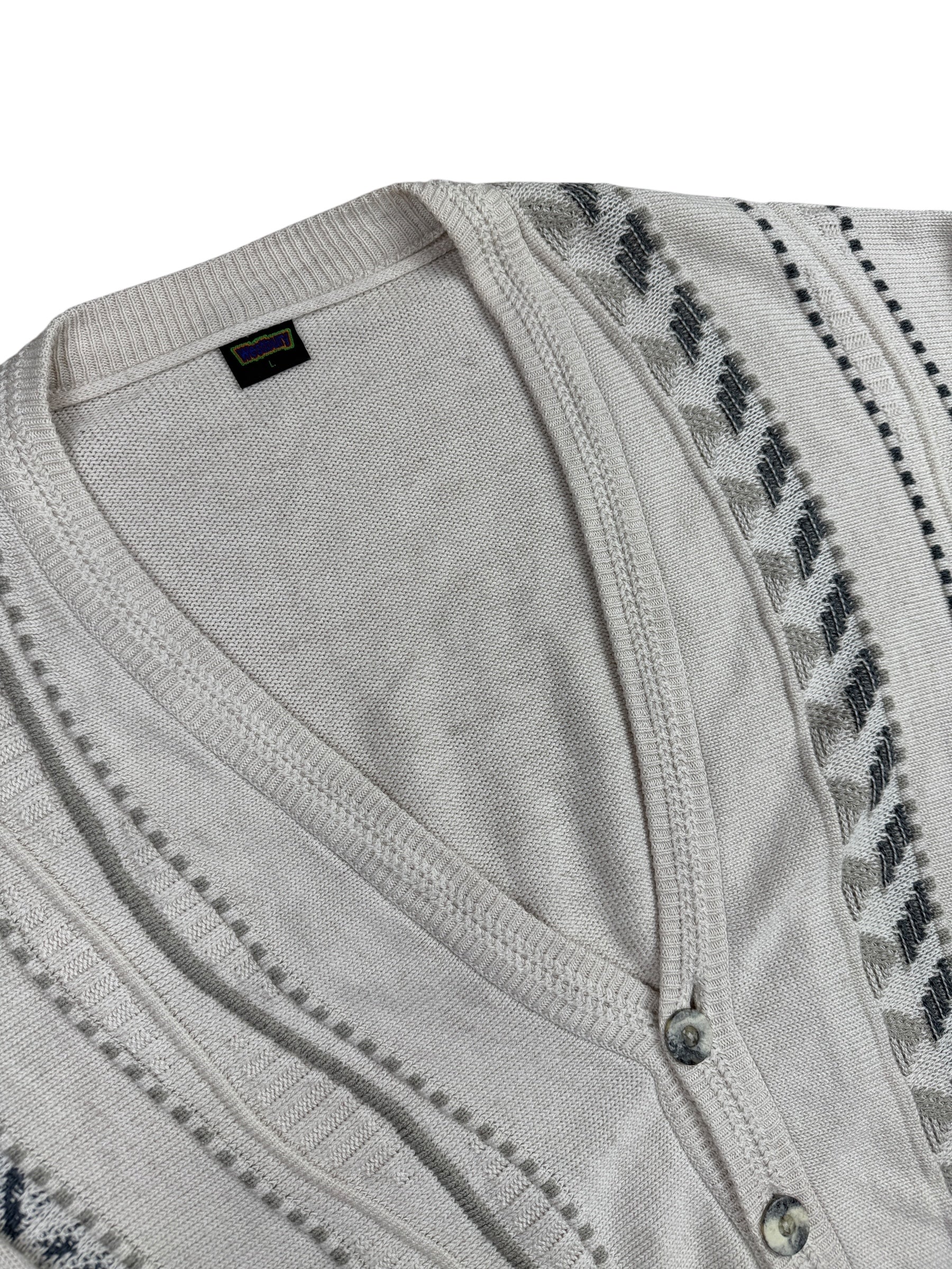 1990s Westbury Cardigan Weiß Grau | L