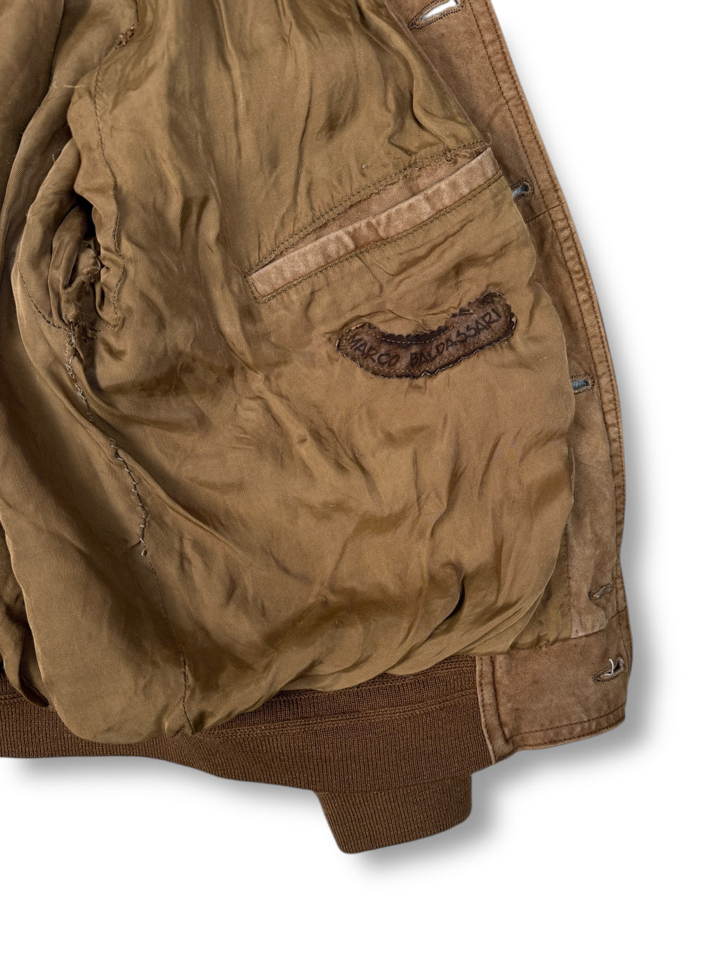 1980s Marco Baldassari Wildleder Bomber Braun | Vintage Lederjacke S