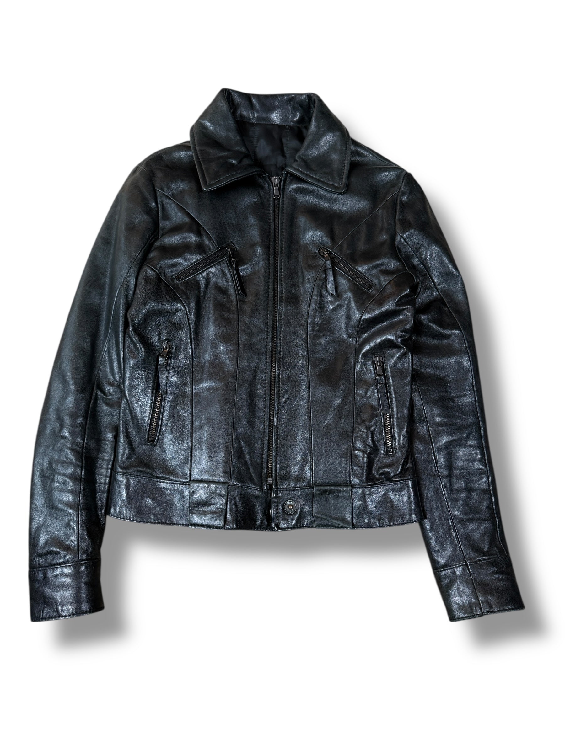 1990s Vera Pelle Lederjacke Schwarz Biker | S
