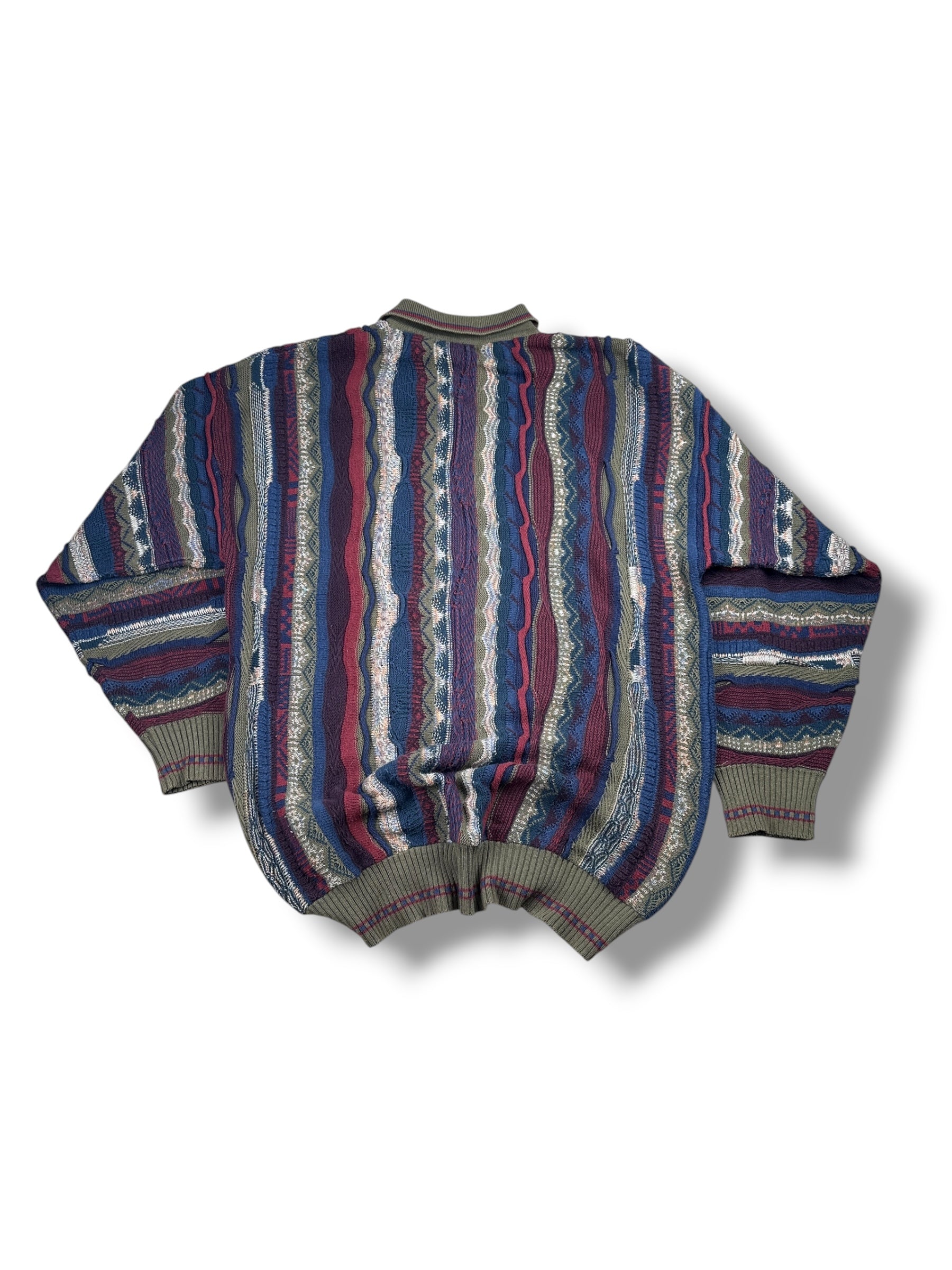 1990s Strickpullover mit Polokragen Mehrfarbig Vertikale Streifen | Vintage XL