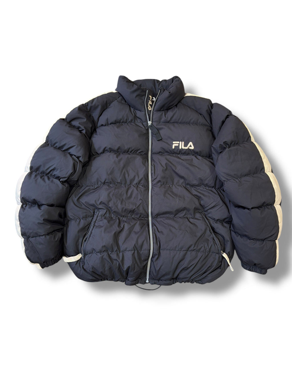 1990s FILA Black Dawn Daunen Pufferjacke Schwarz | XL