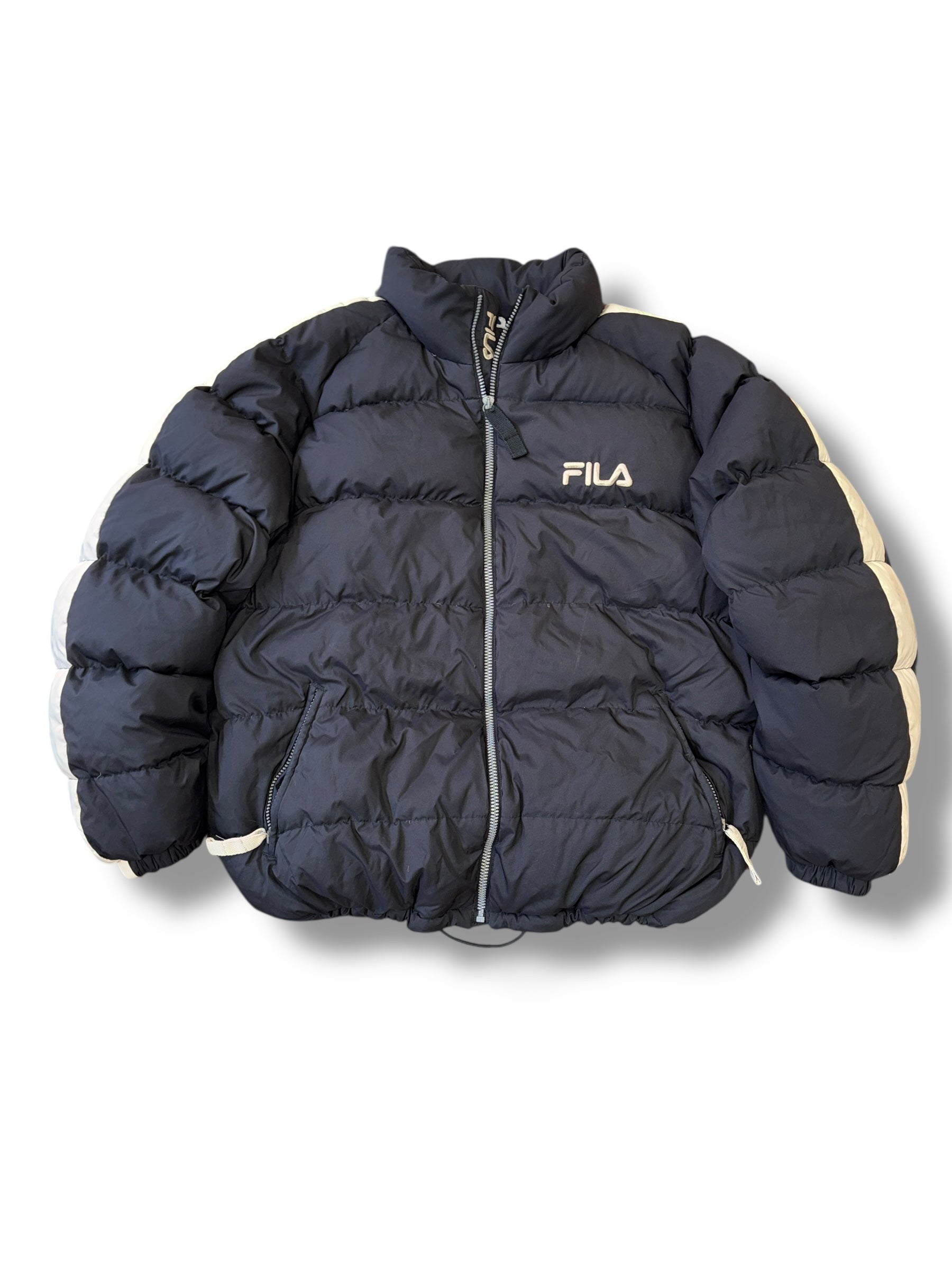 1990s FILA Black Dawn Daunen Pufferjacke Schwarz | XL