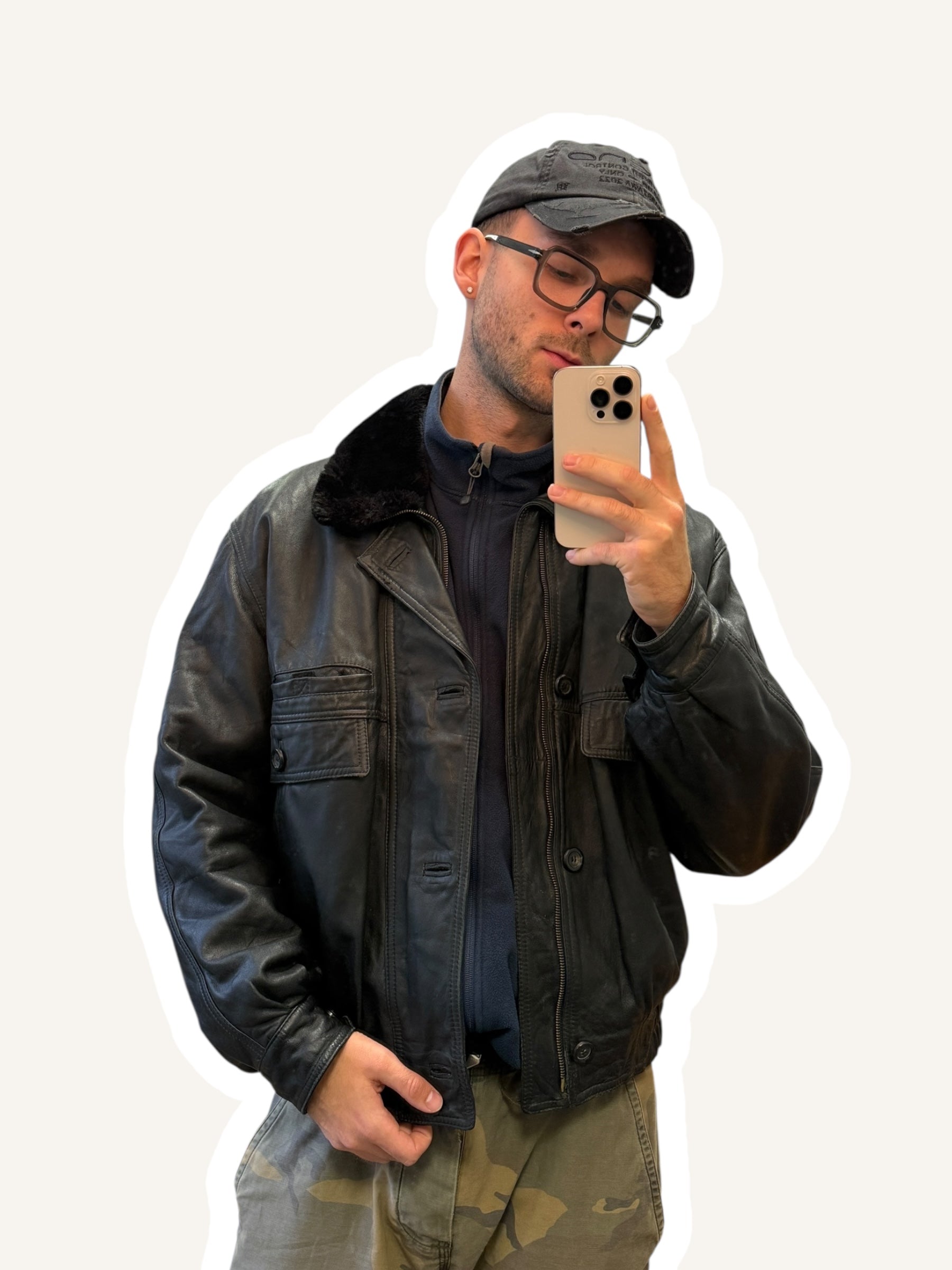 1990s Lederjacke Fliegerjacke Schwarz | M