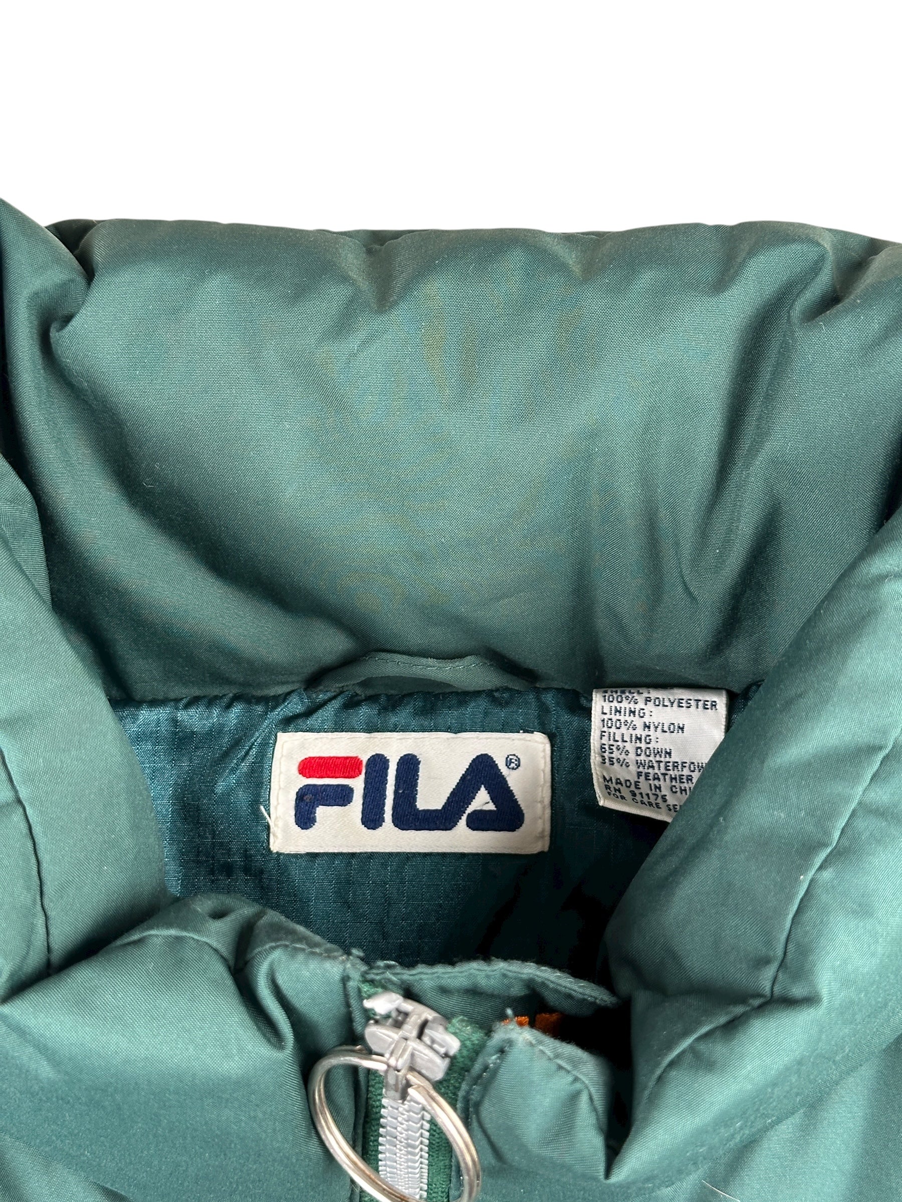 2000s Fila Daunenjacke Grün orange Gesteppt | Vintage XL
