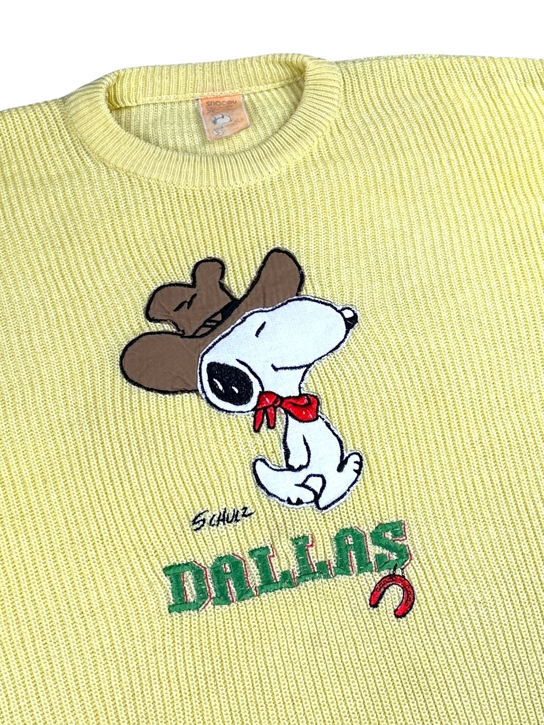1950s Charles M. Schulz Snoopy Stricksweater Gelb Dallas | Made in Italy | Vintage M