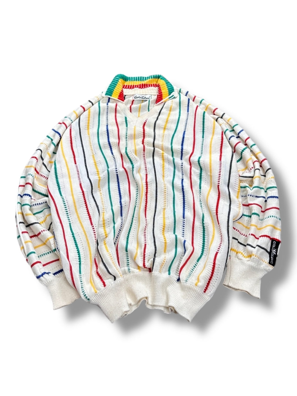 1990s Carlo Colucci Sweater Jamaica stripes Kragen L/XL