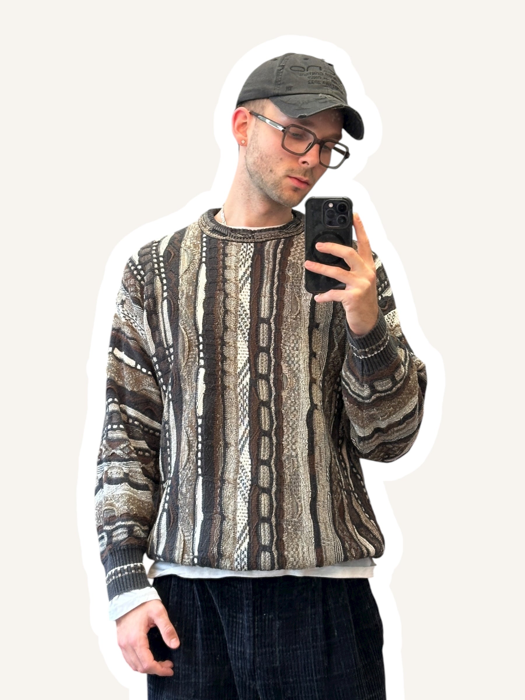 1990s Roundtree & Yorke 3D-Strickpullover Mehrfarbig | Vintage L