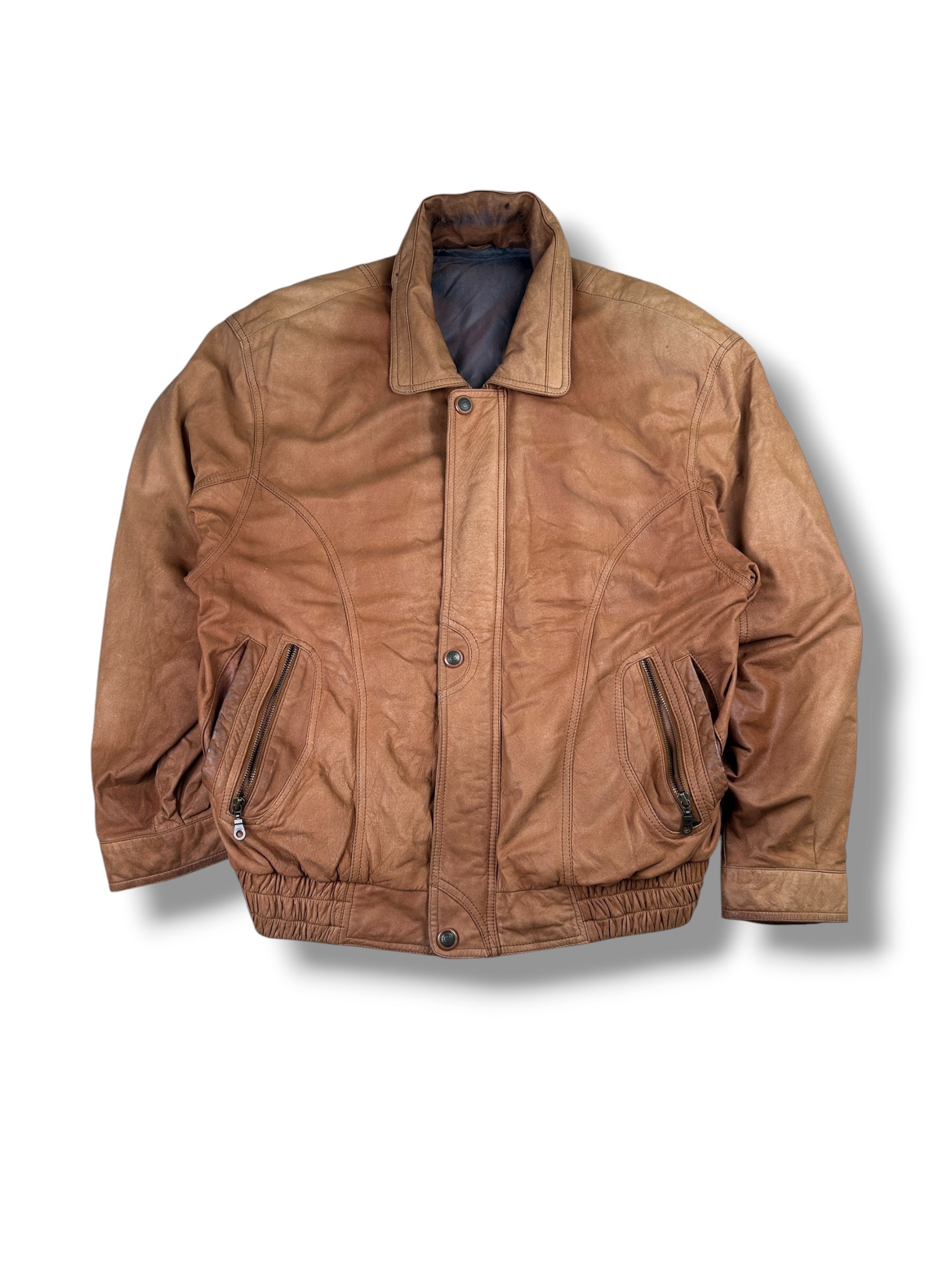 1990s Hellbraune Vintage Lederjacke | Herren XL