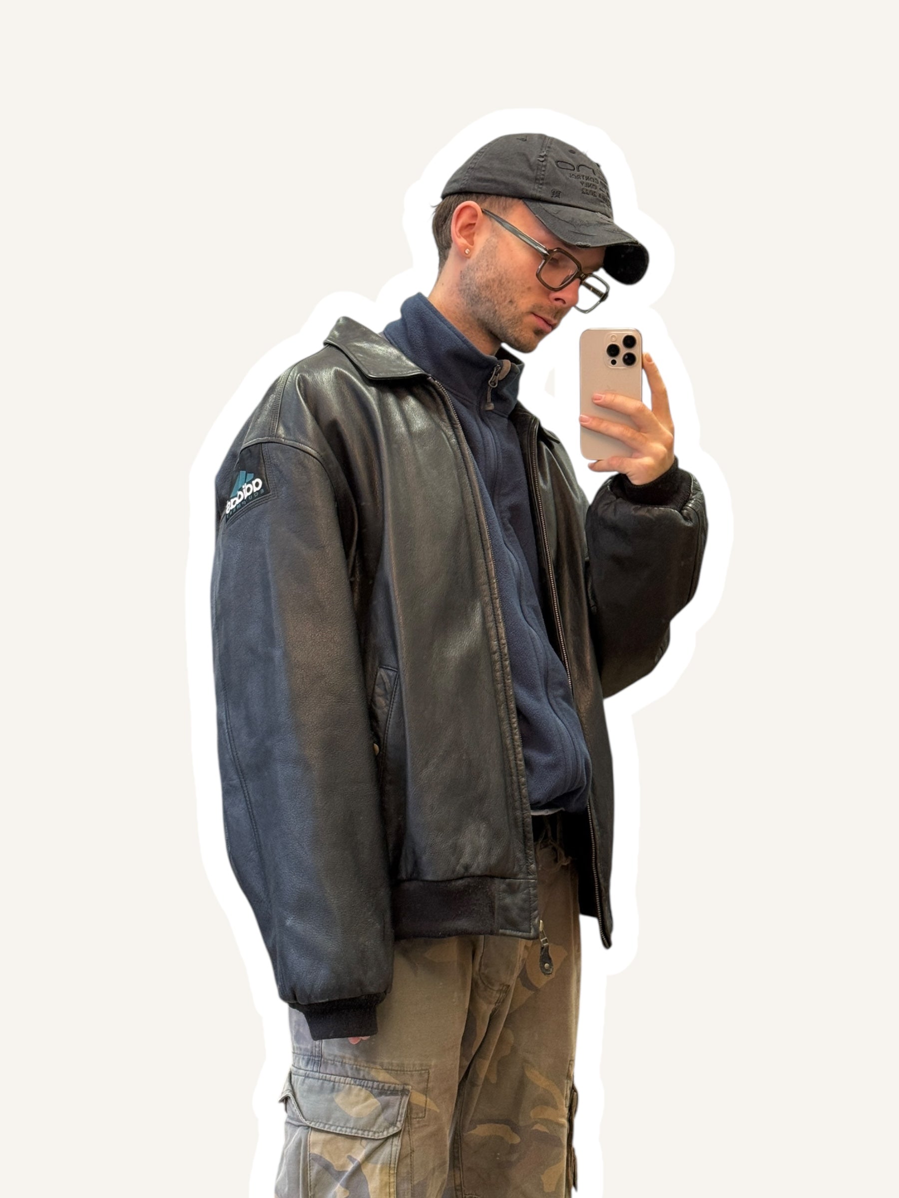 1990s Adidas Equipment Lederjacke Schwarz | XXL
