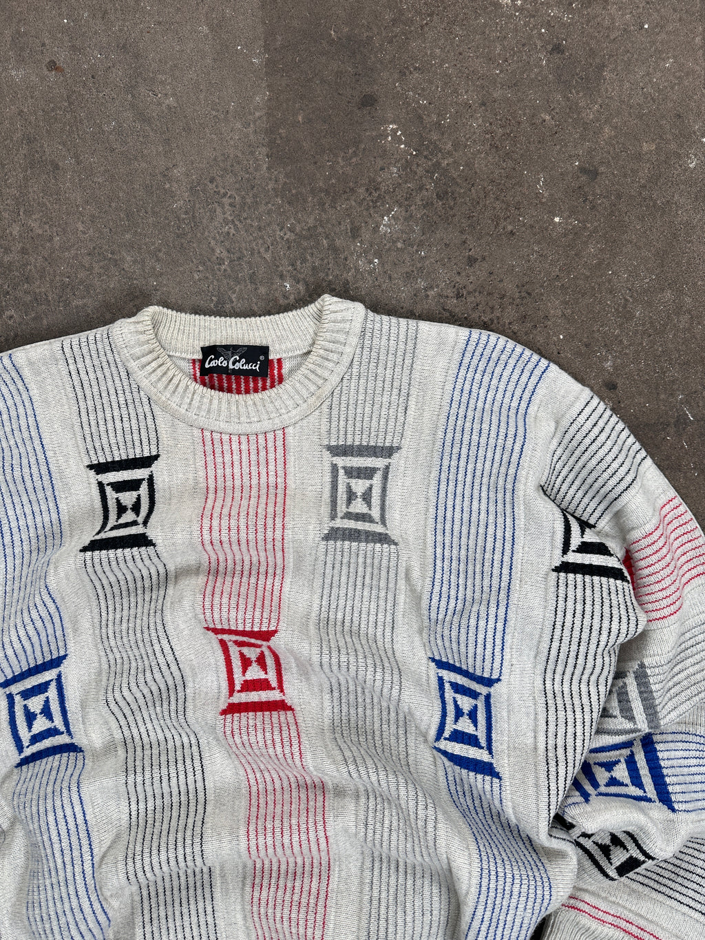1990s Carlo Colucci Sweater weiß Rot blau XL