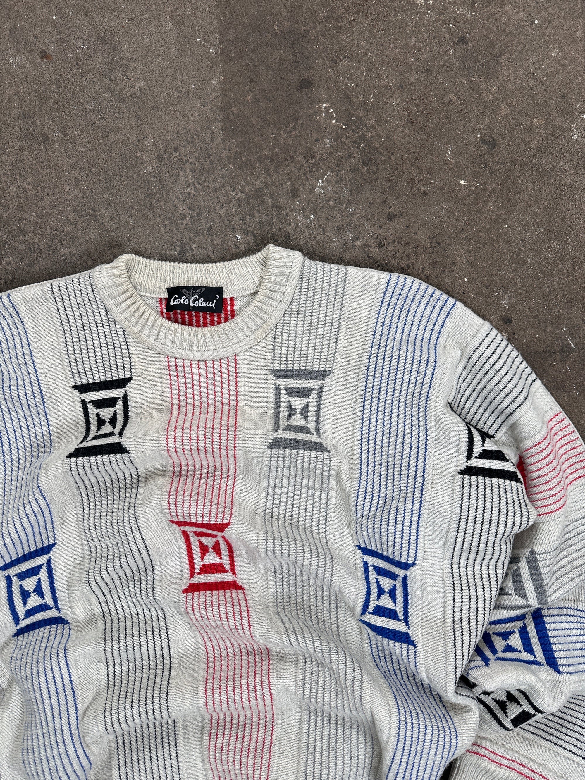 1990s Carlo Colucci Sweater weiß Rot blau XL