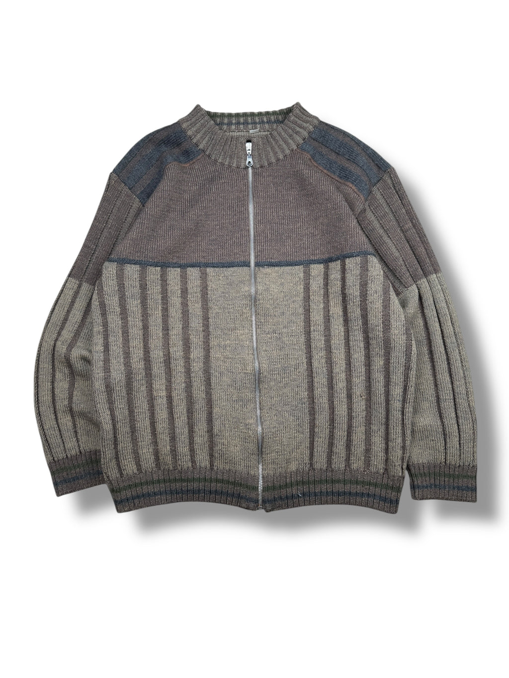 1990s Wolle Strickjacke Grau/Braun | L