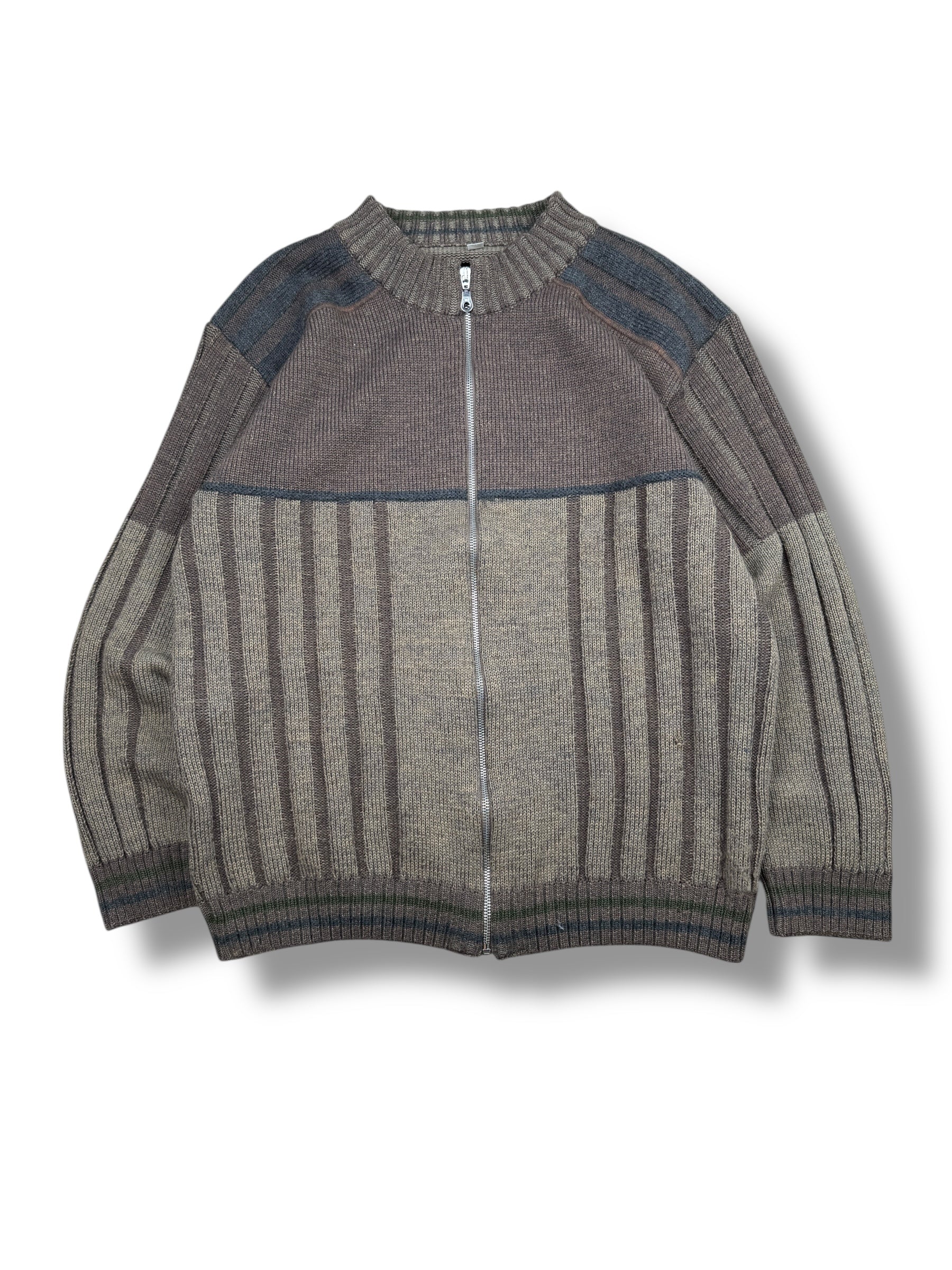 1990s Wolle Strickjacke Grau/Braun | L