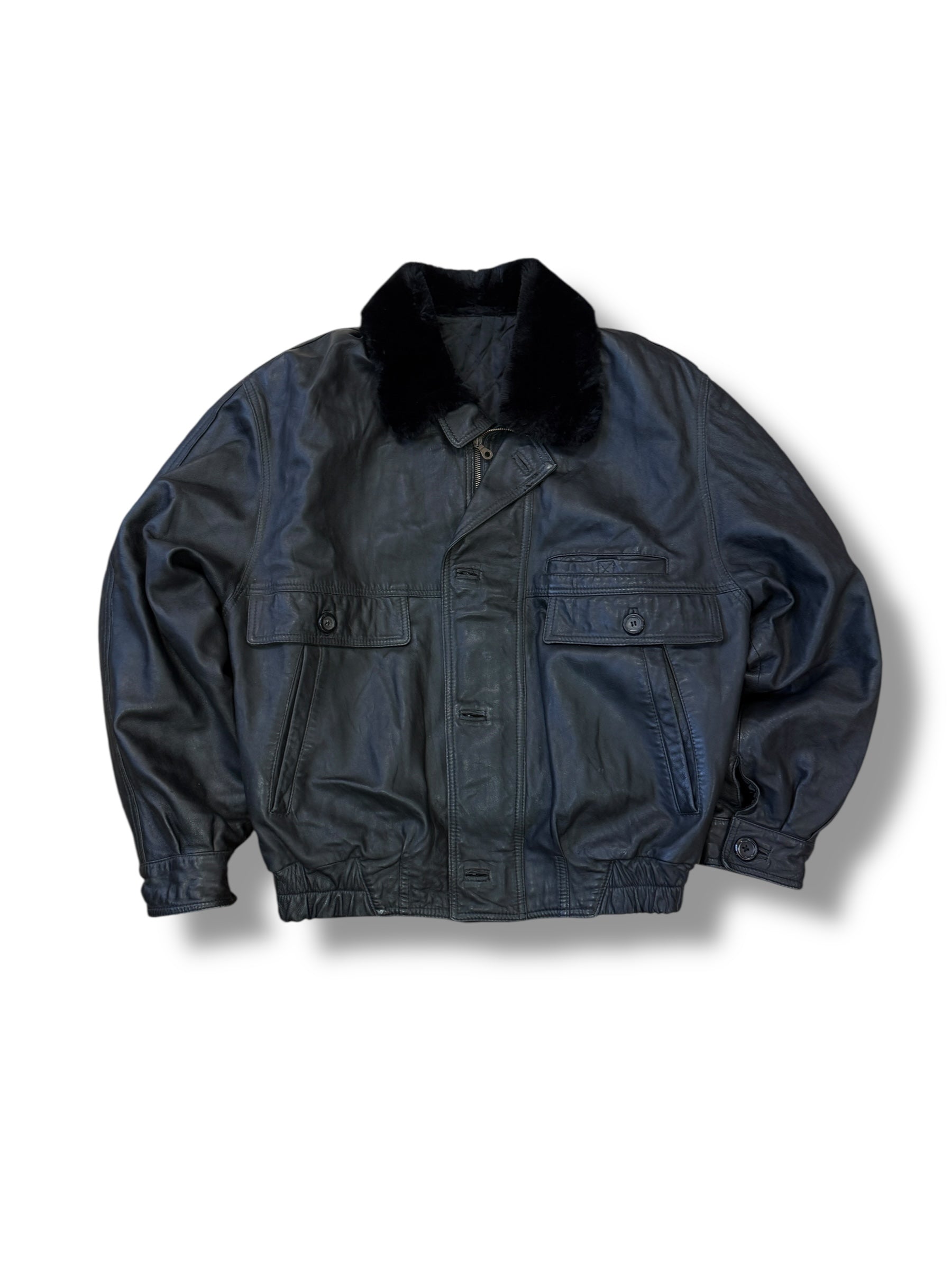 1990s Lederjacke Fliegerjacke Schwarz | M