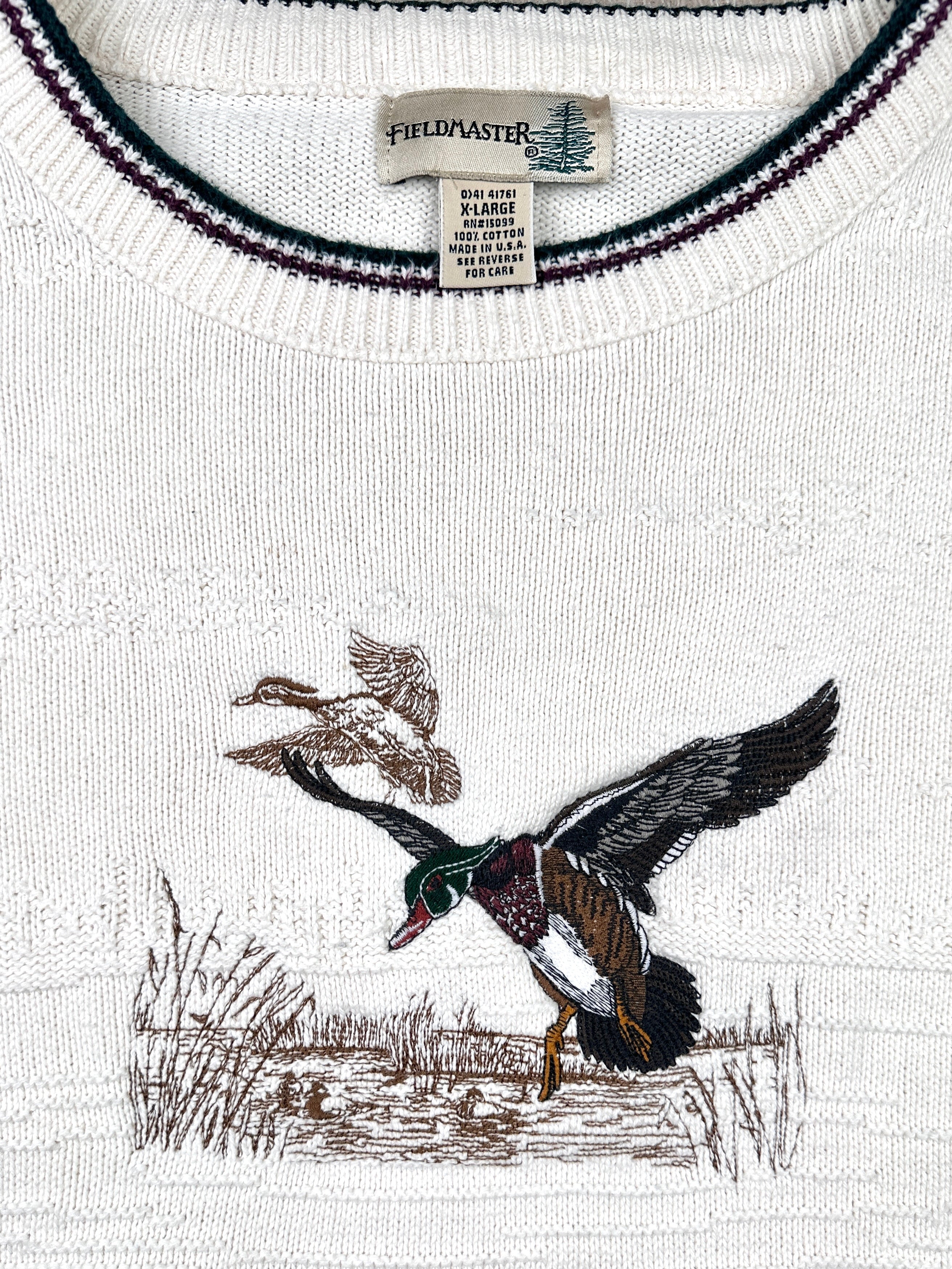 1990s Field Master Animal Print Stricksweater Ente 3D Stick | Vintage Size L