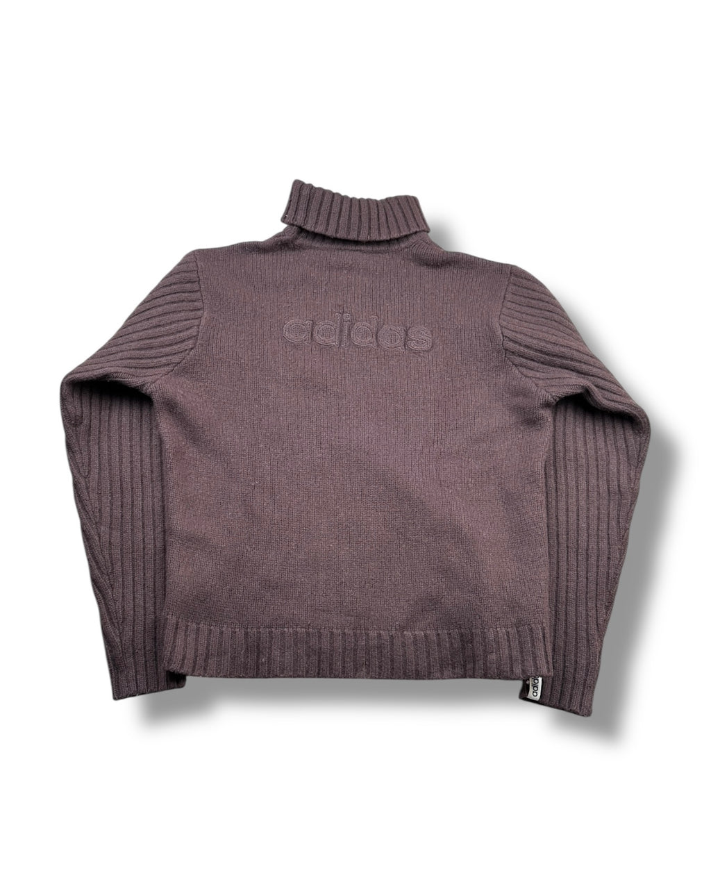 2010s Adidas Rollkragen Crewneck Stricksweater Braun Spellout L-XL | Vintage