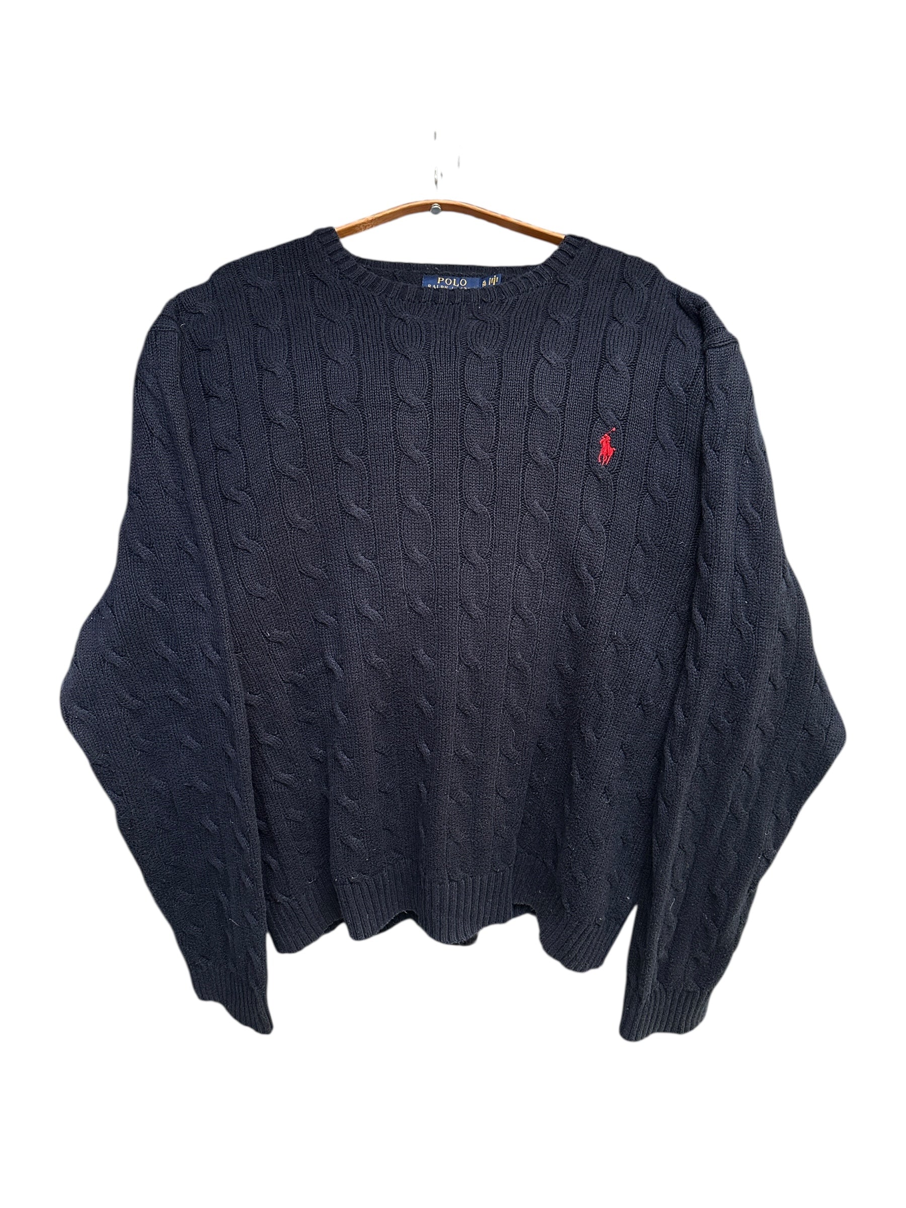 1990s Polo Ralph Lauren Cable Knit Sweater Dunkelblau L-XL