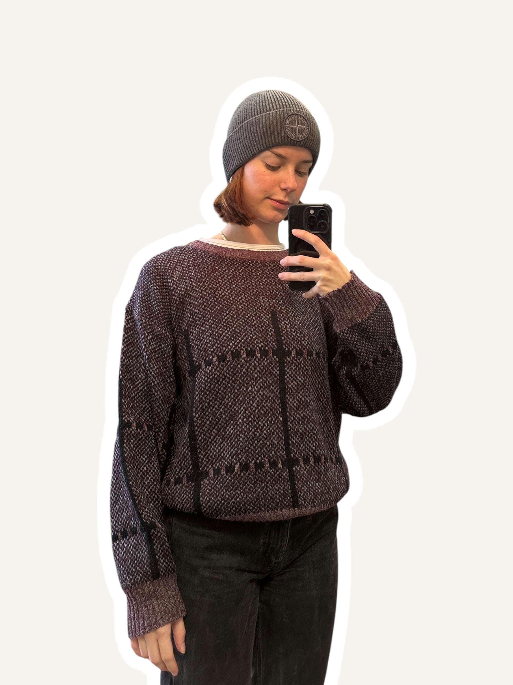 1990s Michael Gerald Strickpullover Dunkelblau/Grau Kariertes Muster | Vintage S