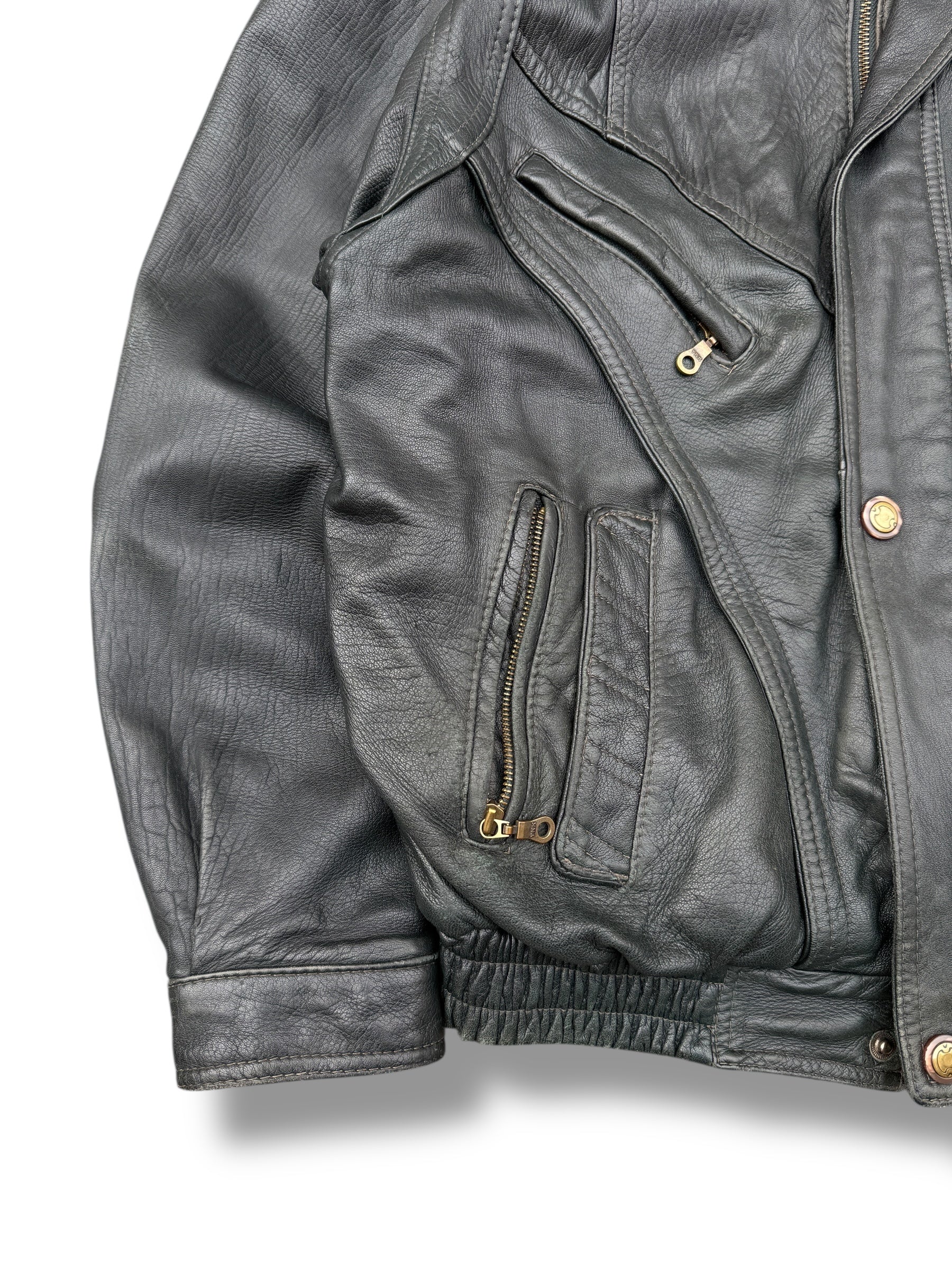 1990s EWRY Ledermode Lederjacke Dunkelgrün | L