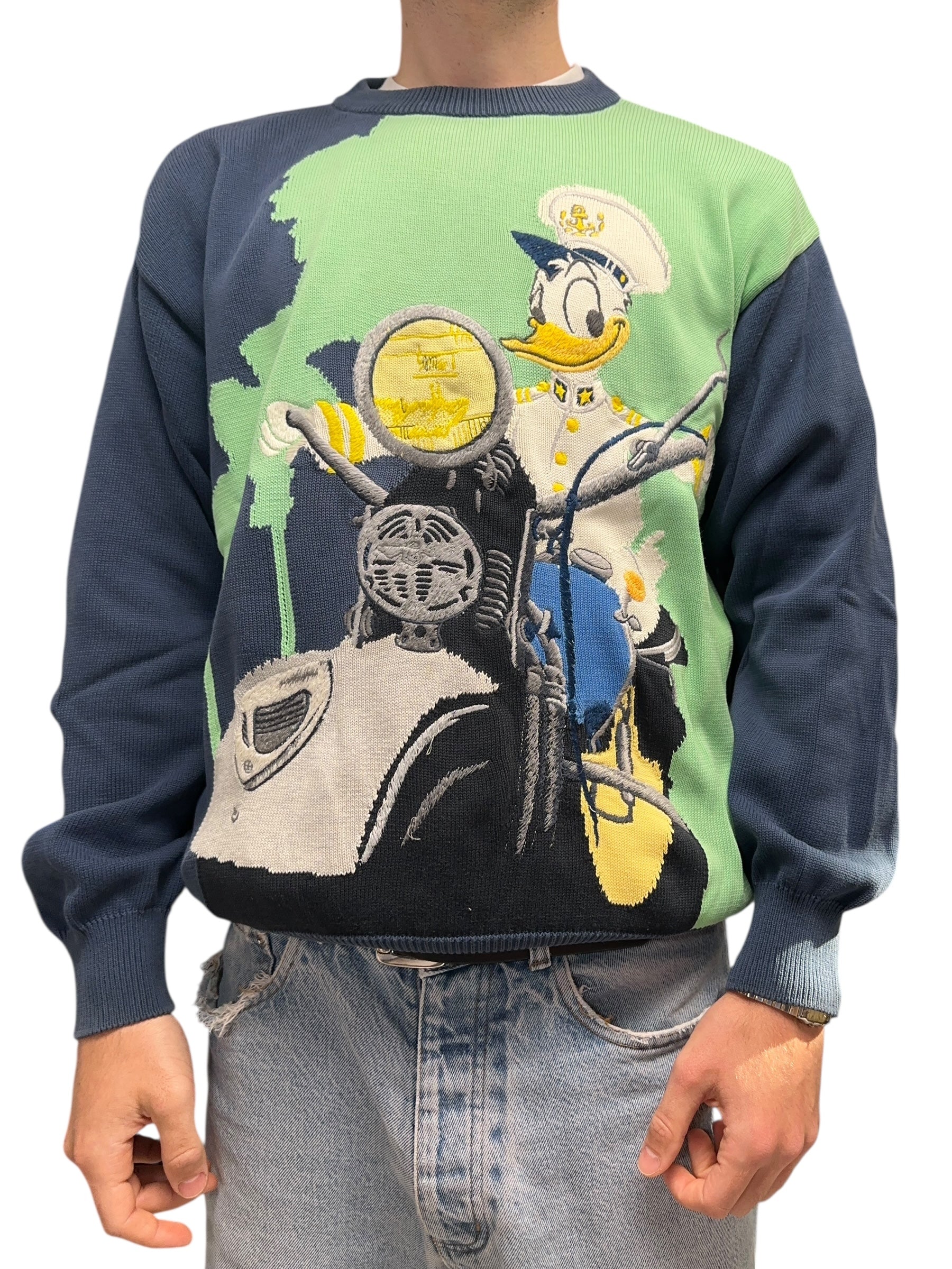 1992 Iceberg Disney Donald Duck auf Motorrad Sweater L