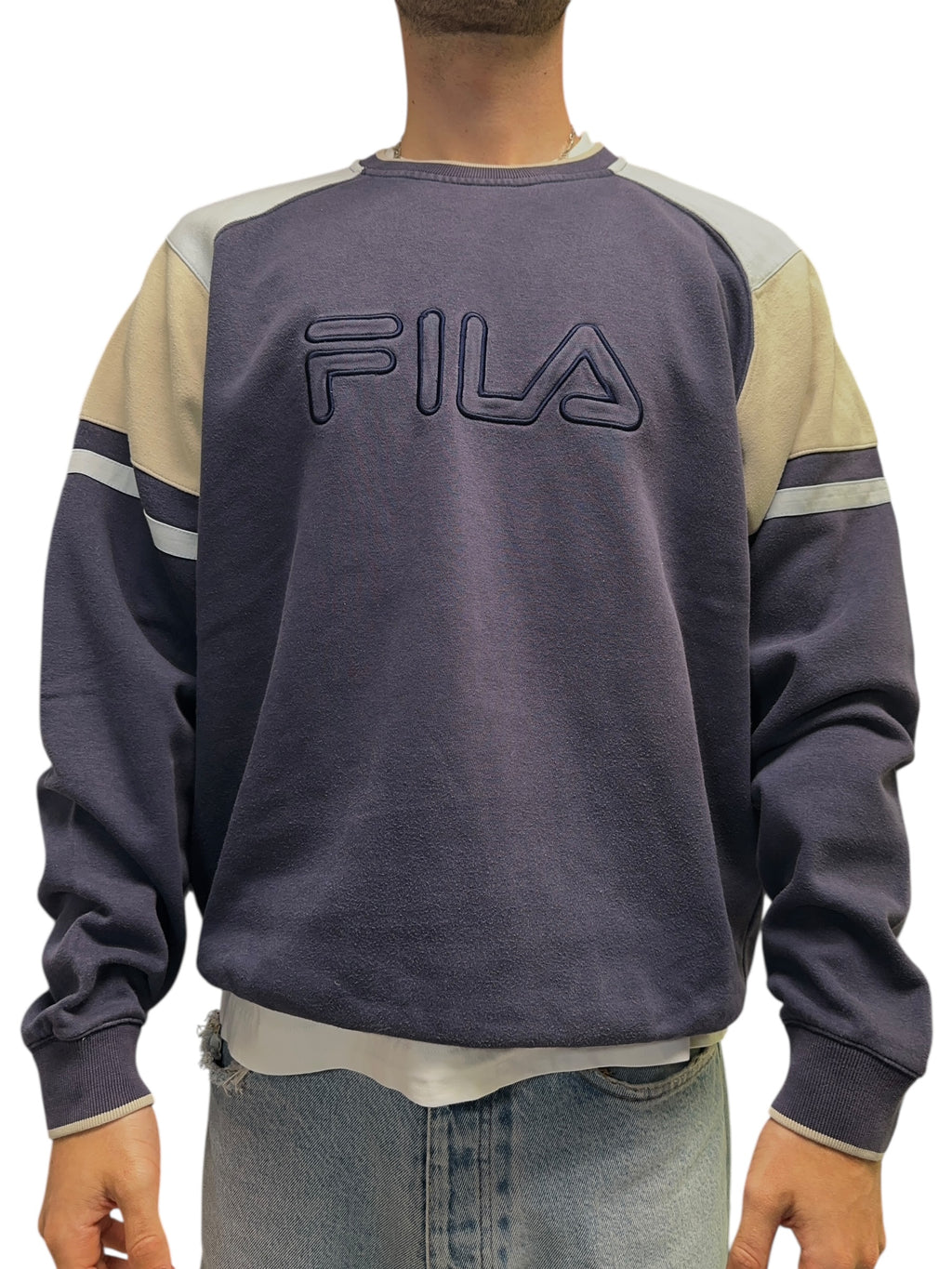 1990s Fila Vintage Sweater Dunkelblau Beige XL