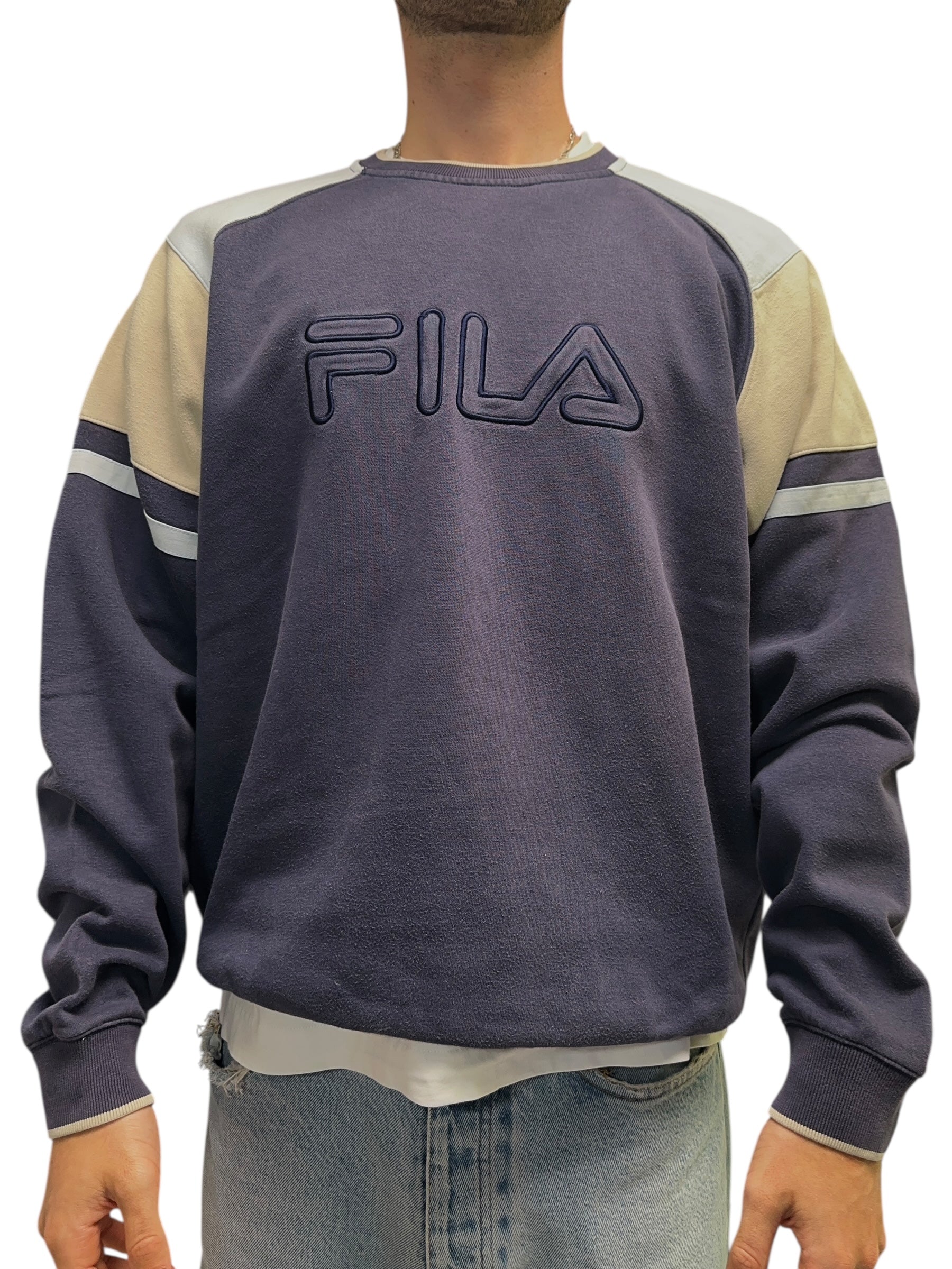 1990s Fila Vintage Sweater Dunkelblau Beige XL