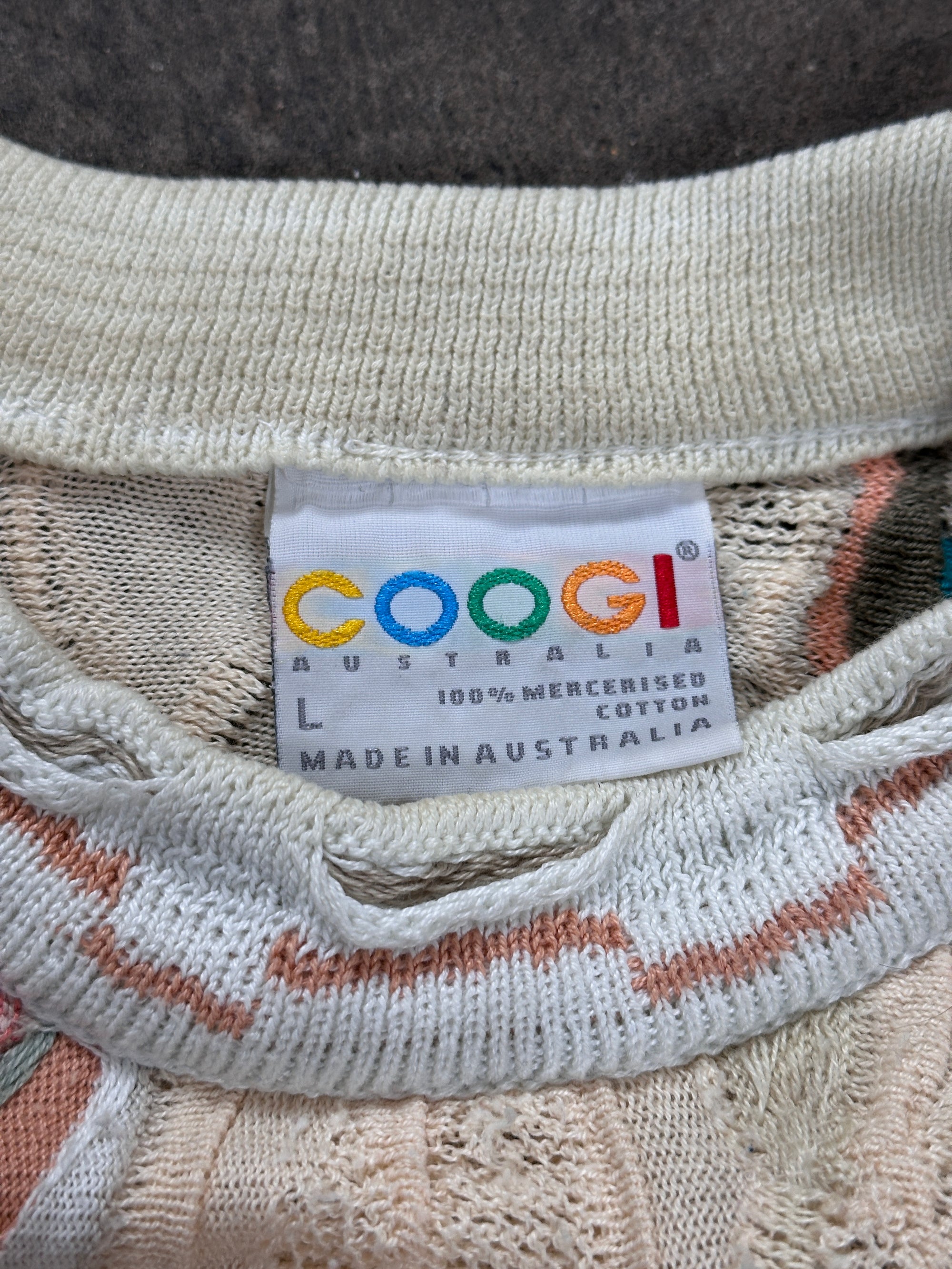 1990s Coogi Australia Strick Sweater Beige Blau L