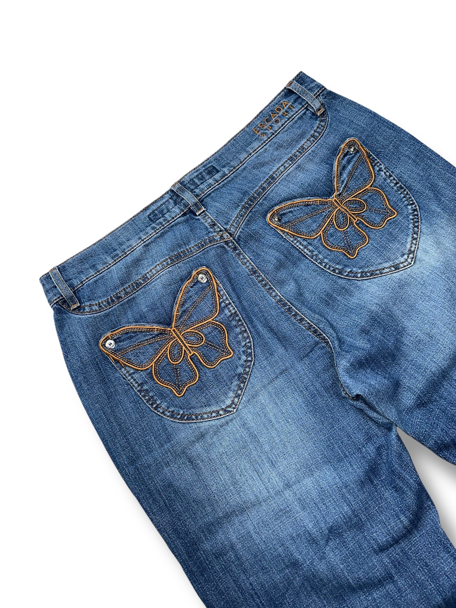 Y2K Escada Sport Bootcut Jeans Blau mit Schmetterlings-Stickerei |42  Women’s W30