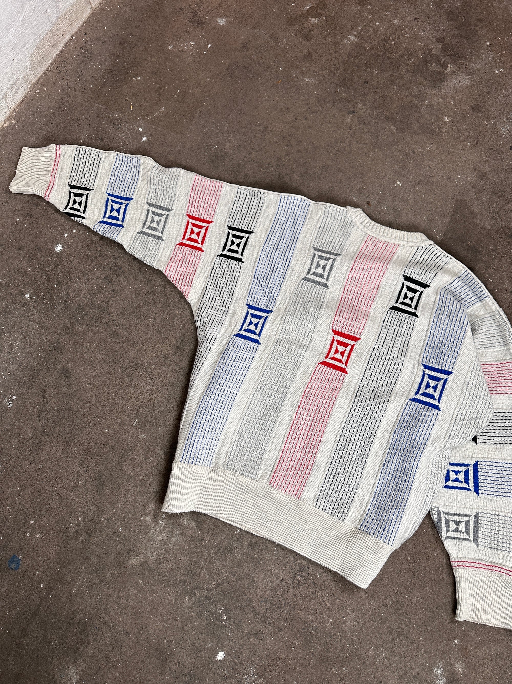 1990s Carlo Colucci Sweater weiß Rot blau XL