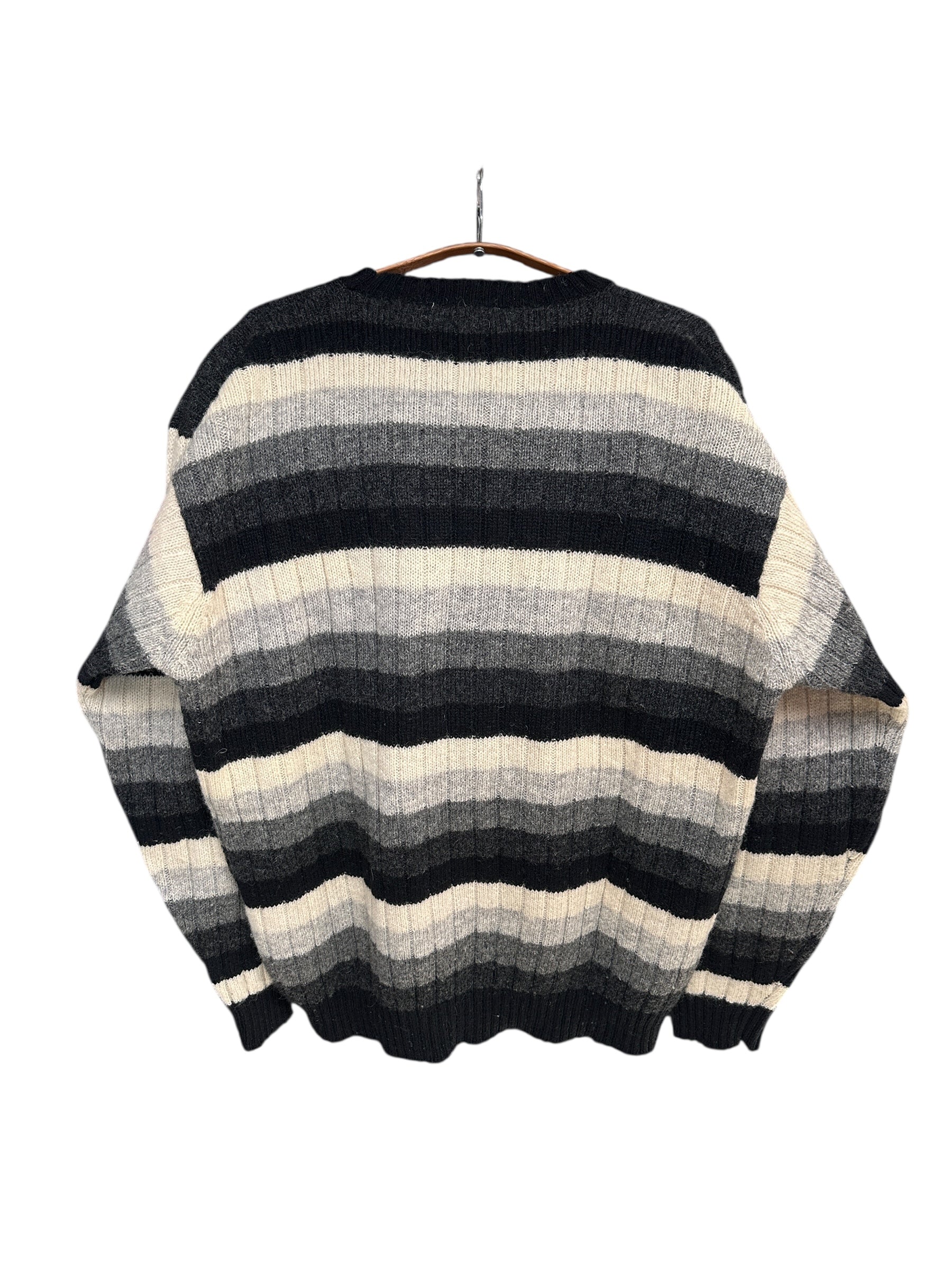1990s Nara Maglie Sweater Shetland New Wool gestreift Schwarz Weiß XL y2k