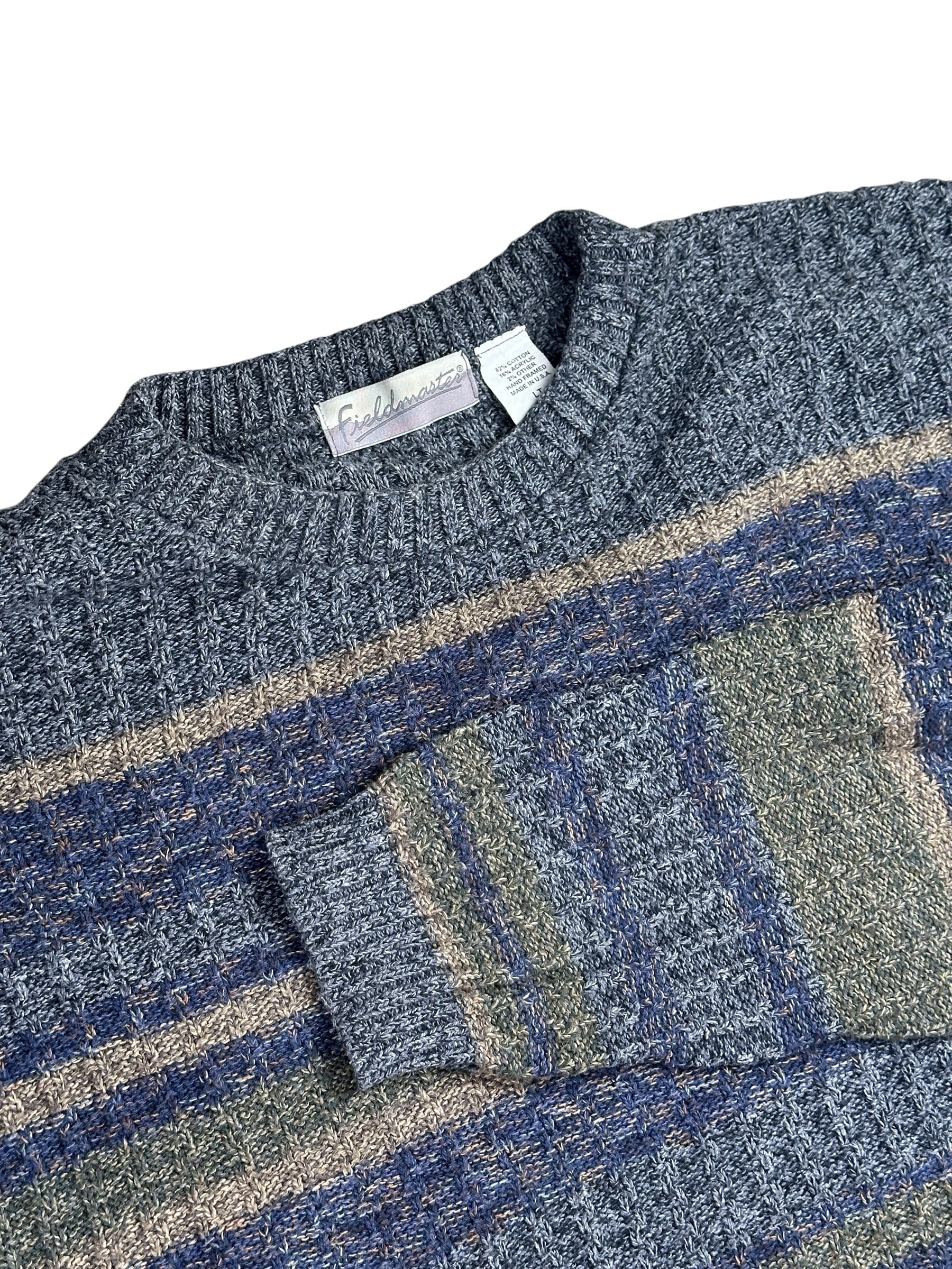 1990s Fieldmaster Strickpullover Mehrfarbig Meliert mit Streifen | Vintage XL